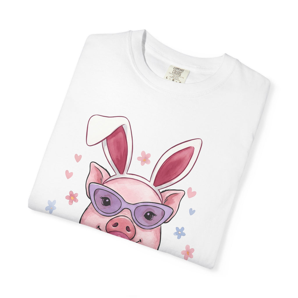 Pig Bunny Ears Shirt Easter Farm Animals Gift Women Hand Drawn Tee Piglet T-Shirt Easter Fan Swine Tshirt Livestock Graphic Line Art