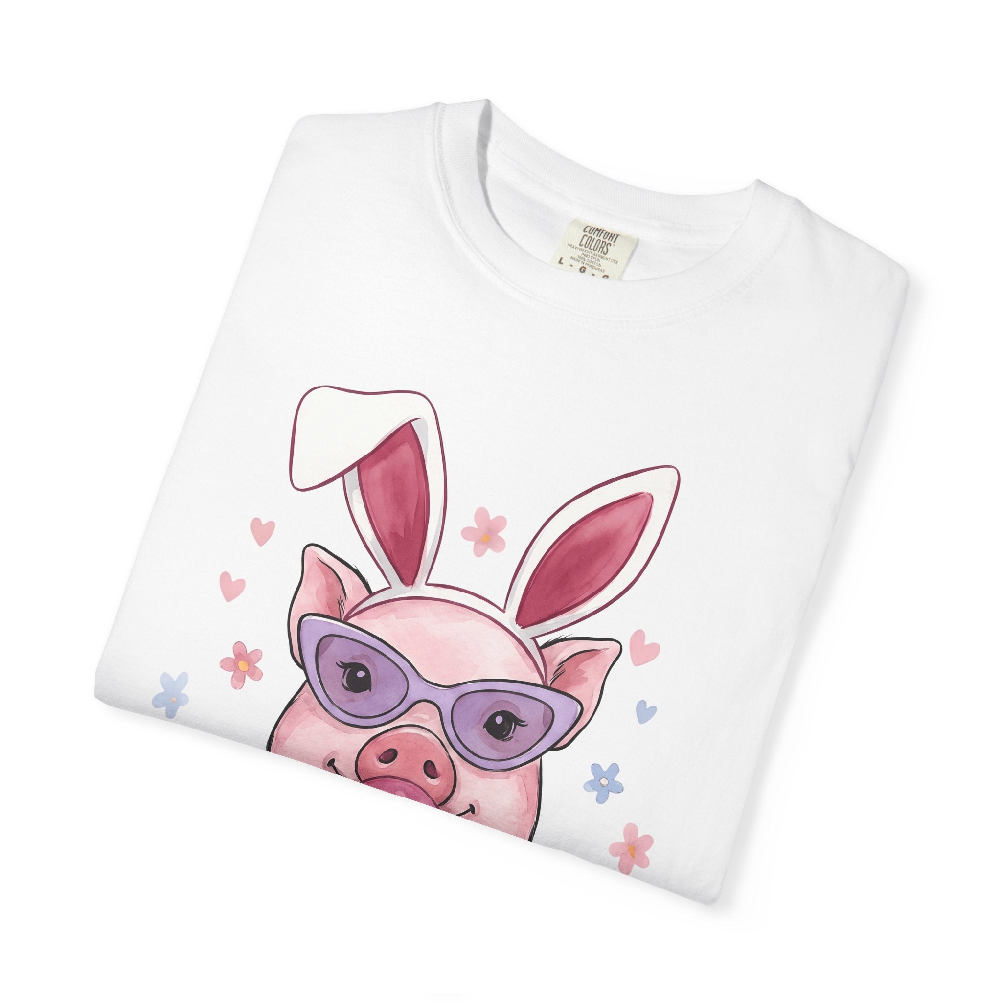 Pig Bunny Ears Shirt Easter Farm Animals Gift Women Hand Drawn Tee Piglet T-Shirt Easter Fan Swine Tshirt Livestock Graphic Line Art