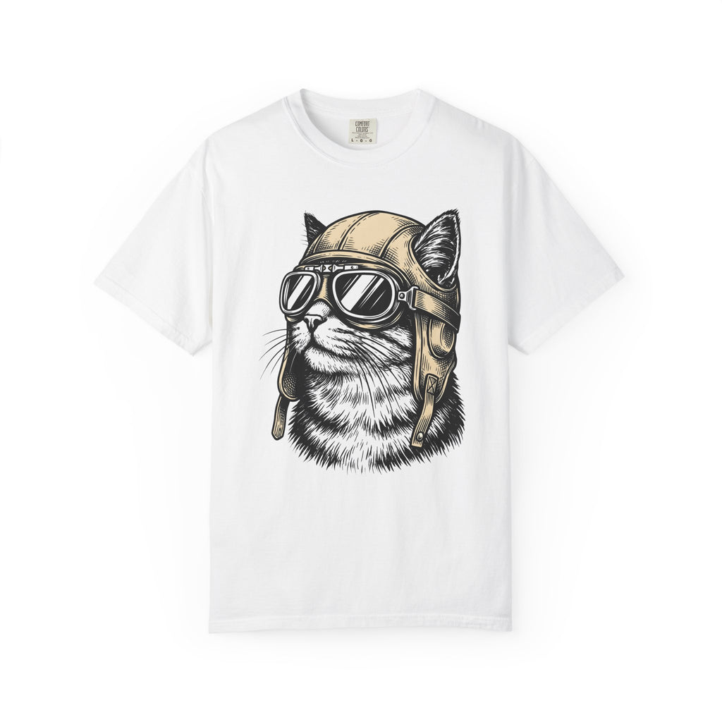 Cat Helmet Shirt Cat Animal Gift Women Hand Drawn Tee Kitty Helmet T-Shirt Cat Fan Feline Tshirt Illustrated Graphic Creature Illustration