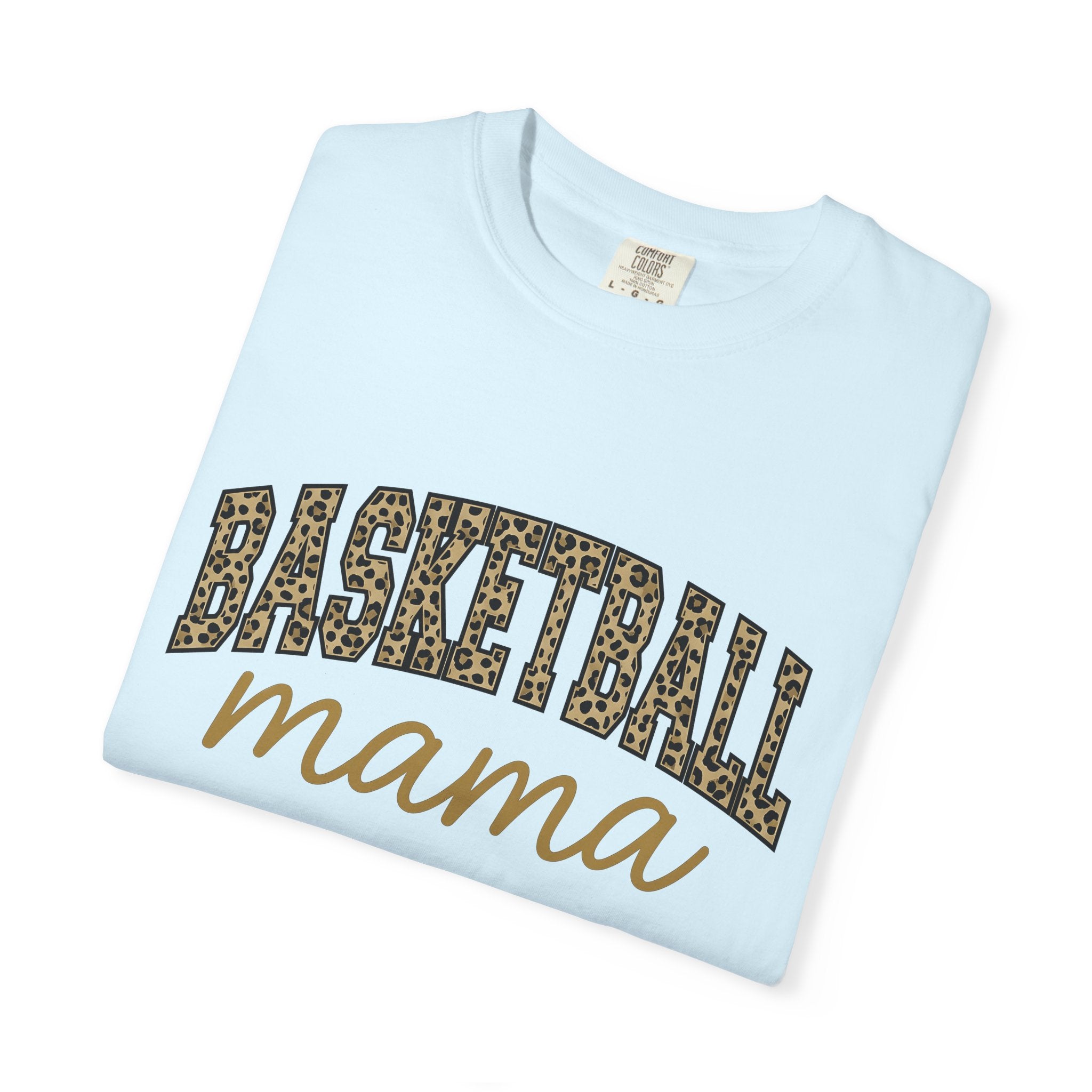 Leopard Design Basketball Font Shirt Moms Exercise Gift Women Heavy Tee Basketball Typography T-Shirt Motherhood Enthusiast Bold Tshirt