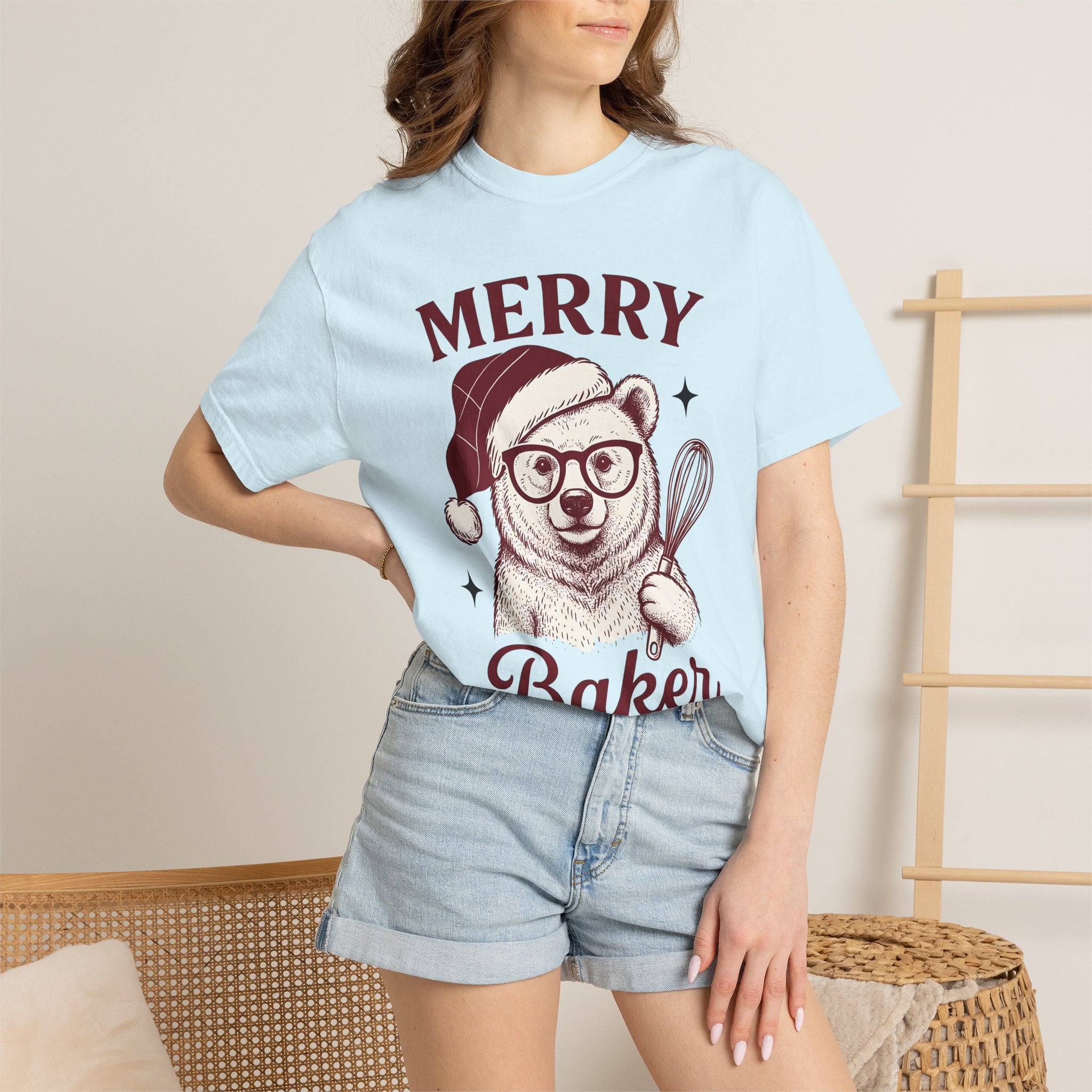 Bear Festive Hat Shirt Christmas Dessert Gift Women Doodle Tee Teddy T-Shirt Christmas Fan Cartoon Tshirt Sweets Graphic Minimalist Spoon