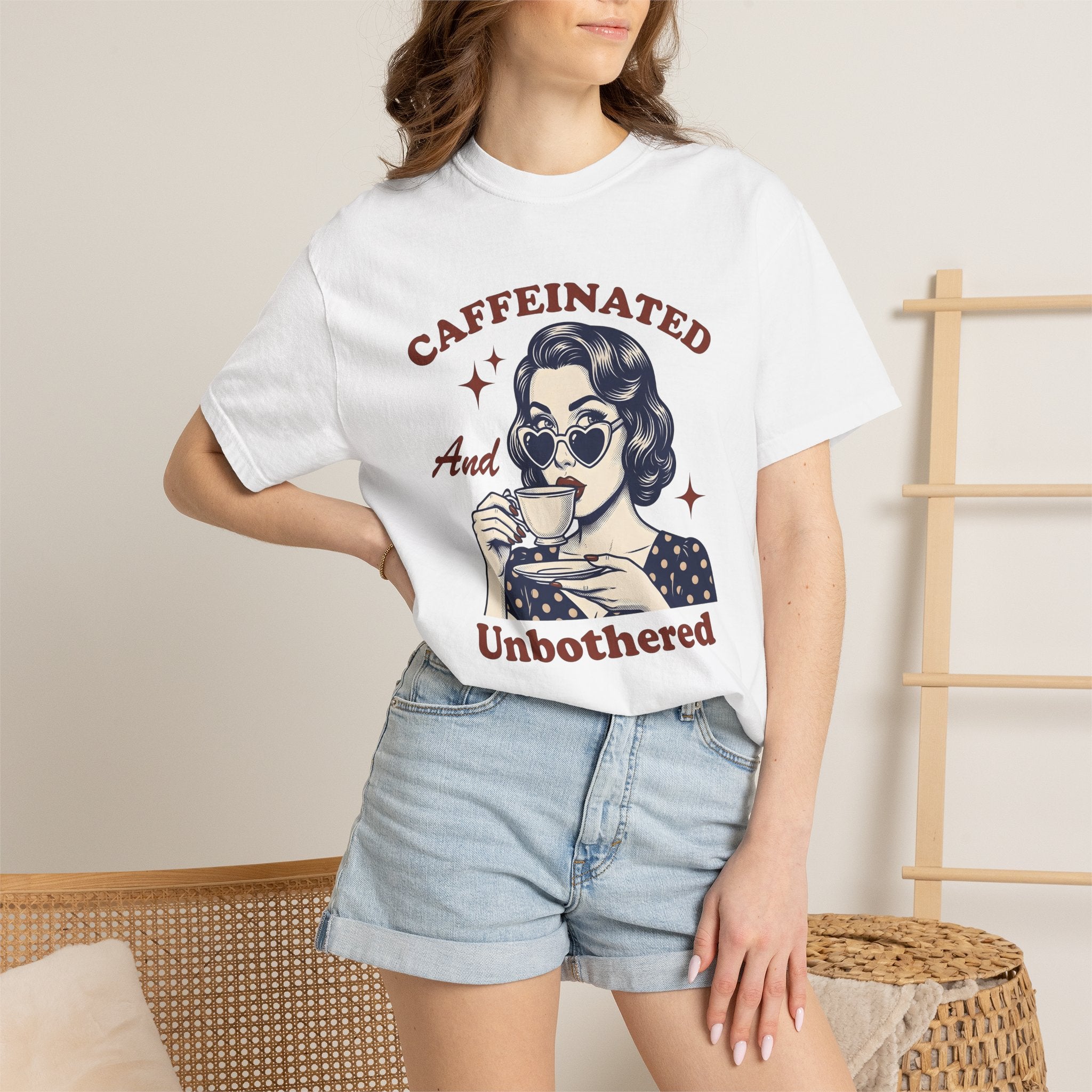 Old Woman Coffee Shirt Coffee Funny Gift Women Classic Tee Coffee T-Shirt Caffeine Fan Vintage Tshirt Humor Graphic Cartoon Heart Shaped