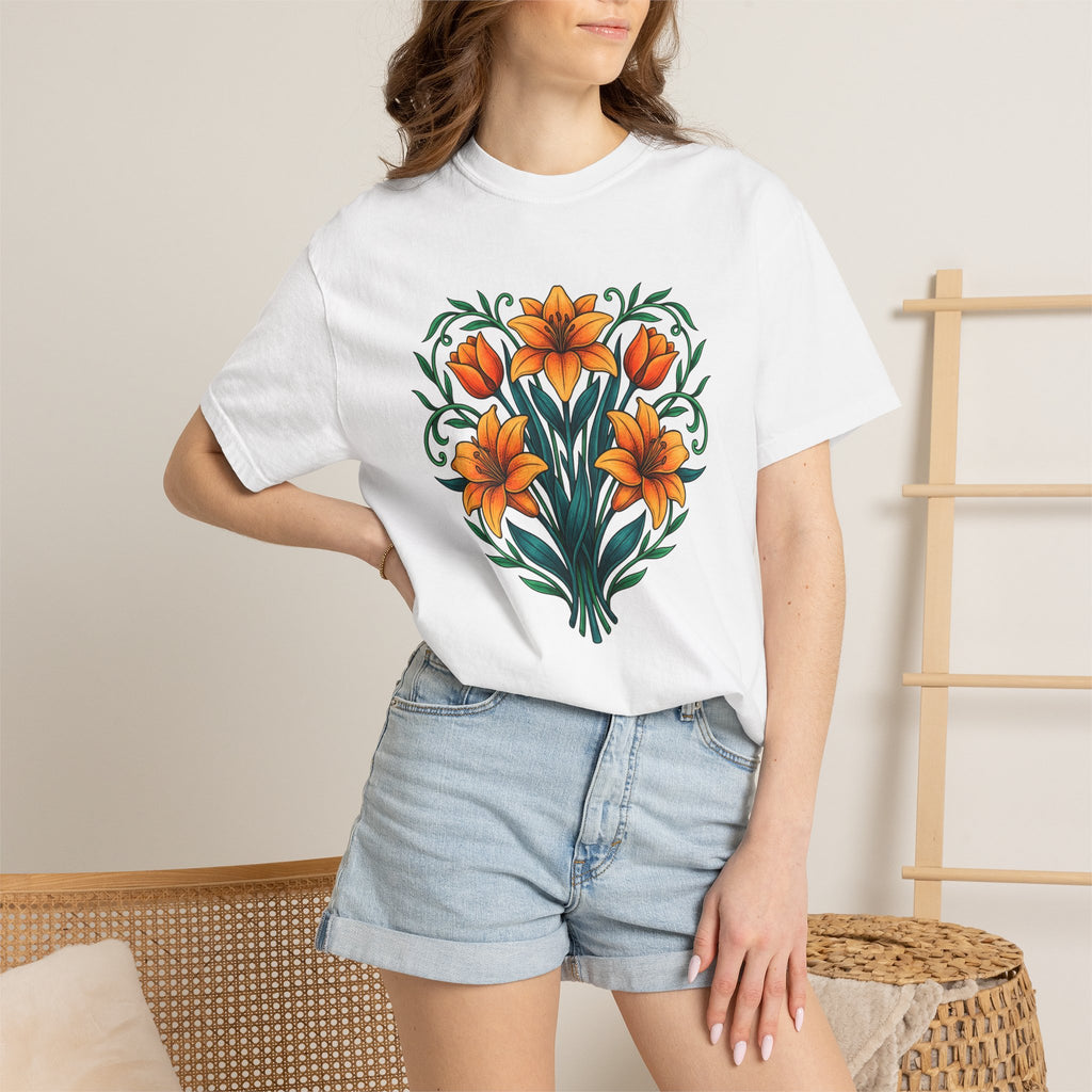 Fresh Lily Stems Shirt Easter Bouquet Gift Women Garden Sketch Tee Lily T-Shirt Spring Fan Sketchbook Tshirt Floral Graphic Line Art Plant