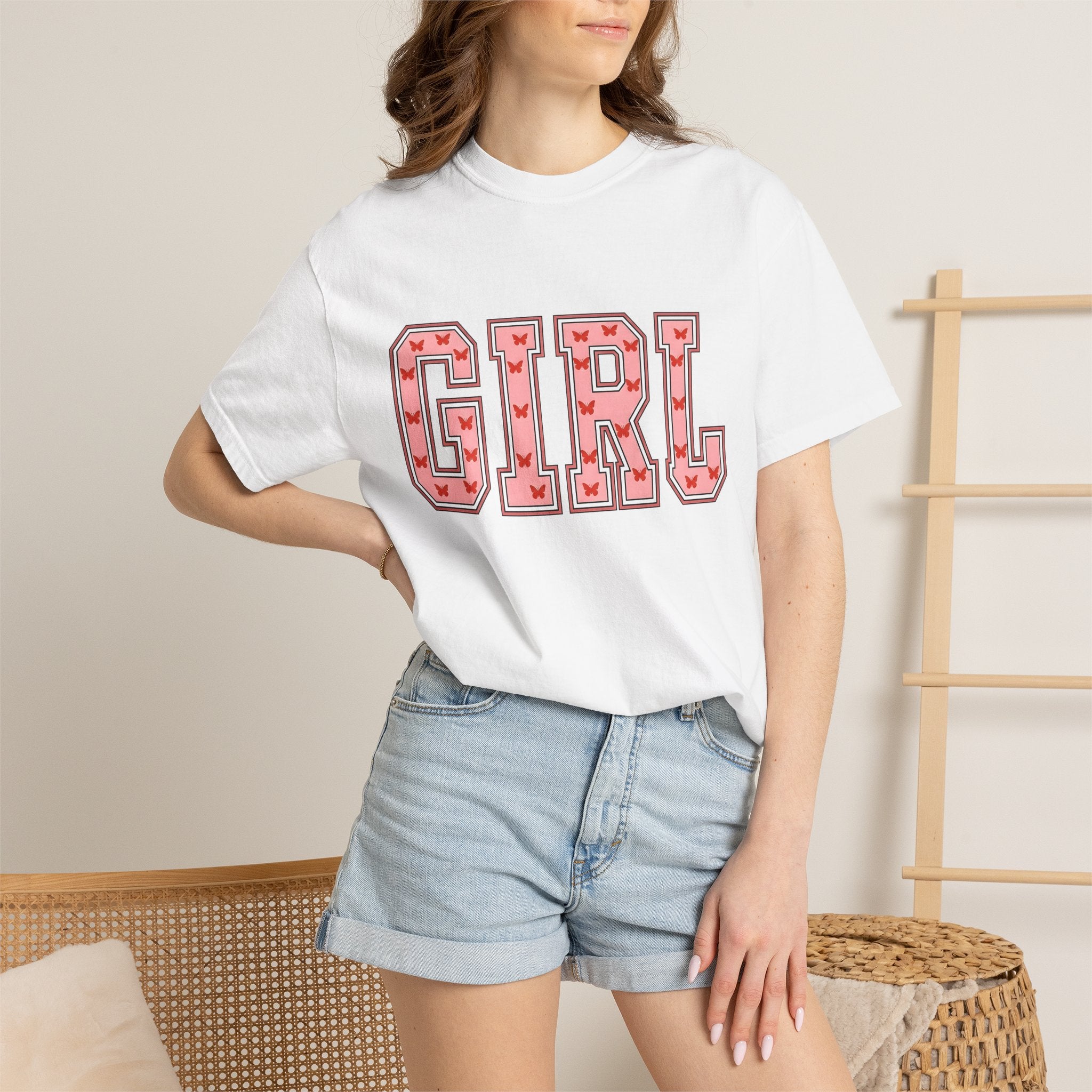 Butterfly Letterman Text Shirt St Valentine's Day Motivation Gift Women Chunky Tee Butterfly T-Shirt Valentine's Fan Bold Tshirt