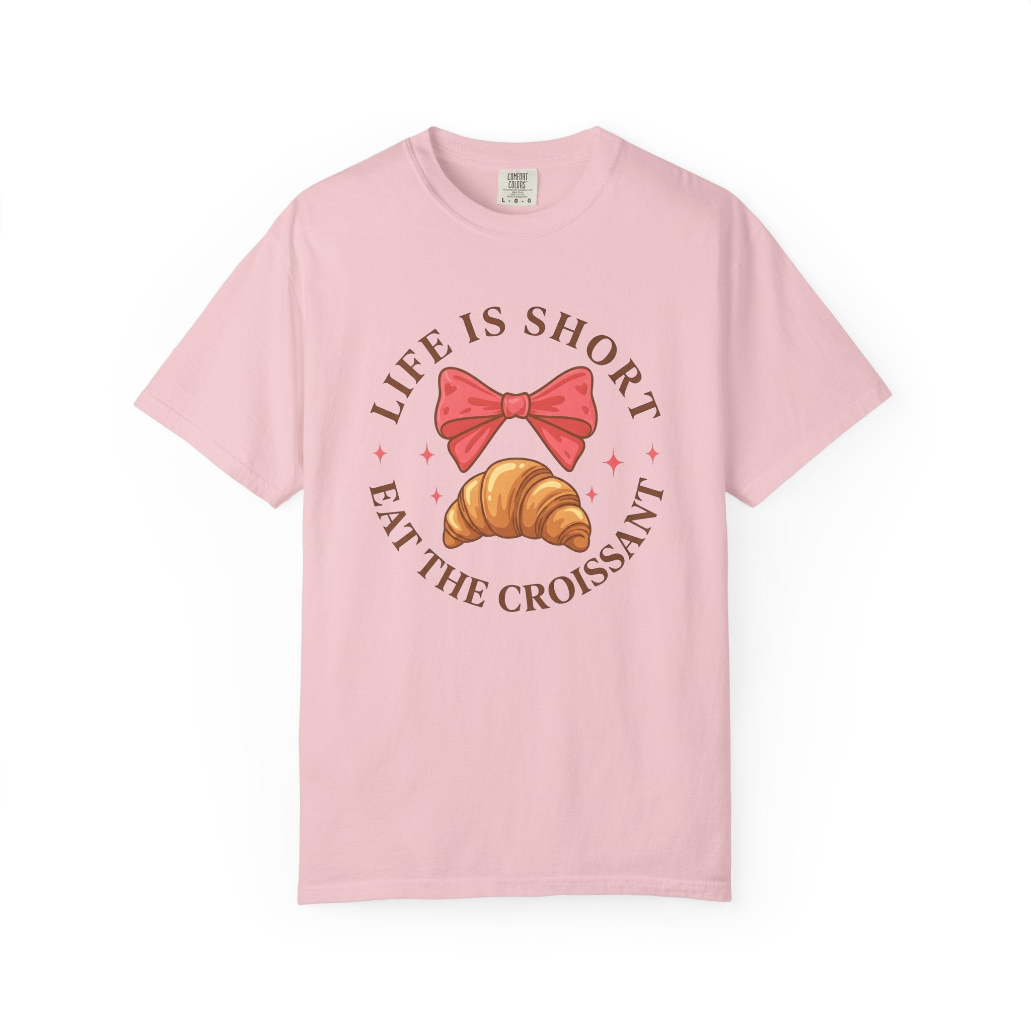 Croissant Illustration Shirt Desserts Pastry Gift Women Adorable Tee Croissant T-Shirt Dessert Fan Cute Tshirt Bakery Graphic Cartoon Pink