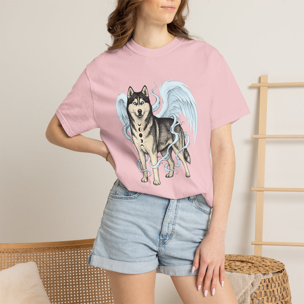 Husky Angel Shirt Dog Legend Gift Women Cartoon Tee Siberian Husky T-Shirt Dog Fan Husky Graphic Tshirt Digital Art Feathers Tshirt