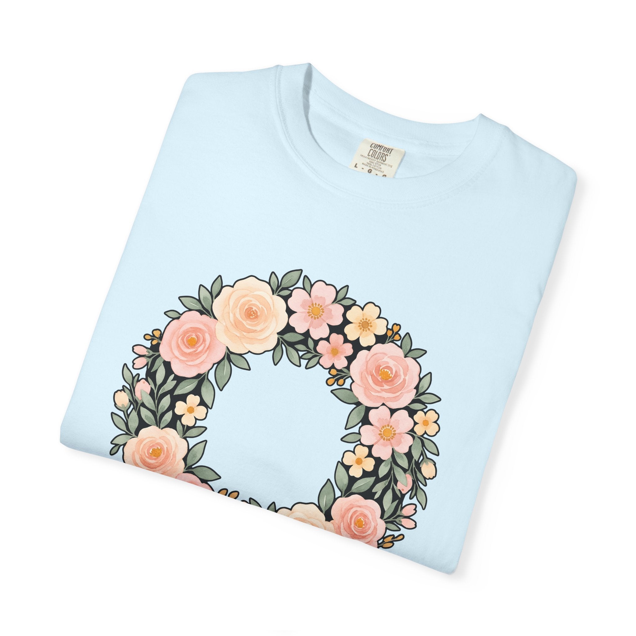 Flower Wreath Shirt Easter Flowers Gift Women Watercolor Tee Wreath T-Shirt Easter Fan Floral Tshirt Painted Graphic Floral Design Sketch