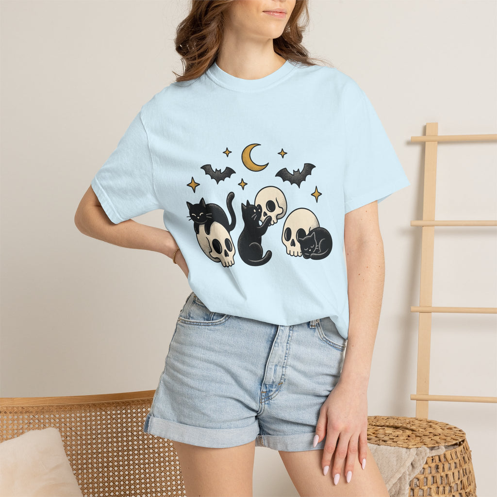 Black Cats Shirt Cat Halloween Gift Women Tattoo Style Tee Kitties T-Shirt Cat Fan Traditional Tshirt Spooky Graphic Vintage Skull Tshirt