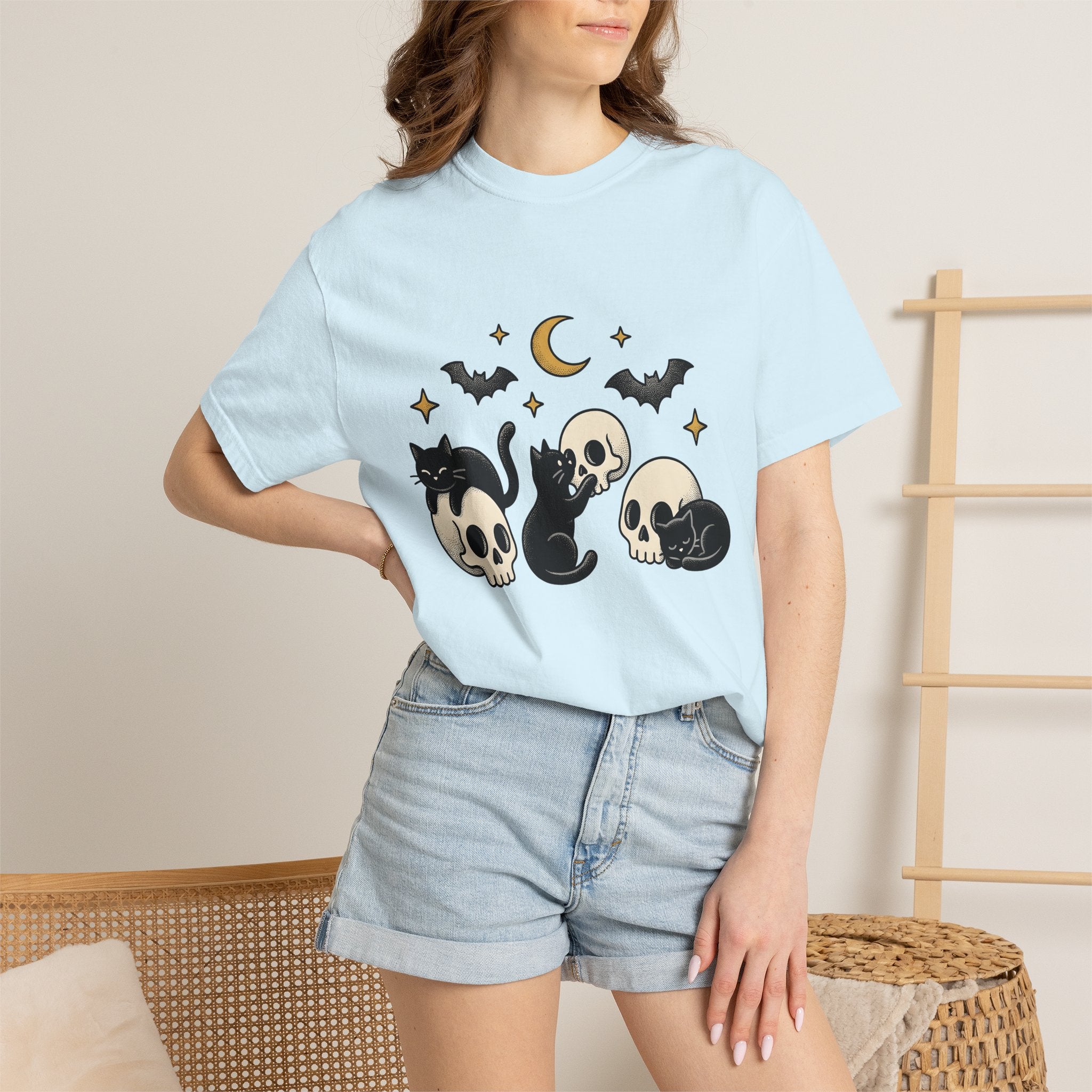 Black Cats Shirt Cat Halloween Gift Women Tattoo Style Tee Kitties T-Shirt Cat Fan Traditional Tshirt Spooky Graphic Vintage Skull Tshirt