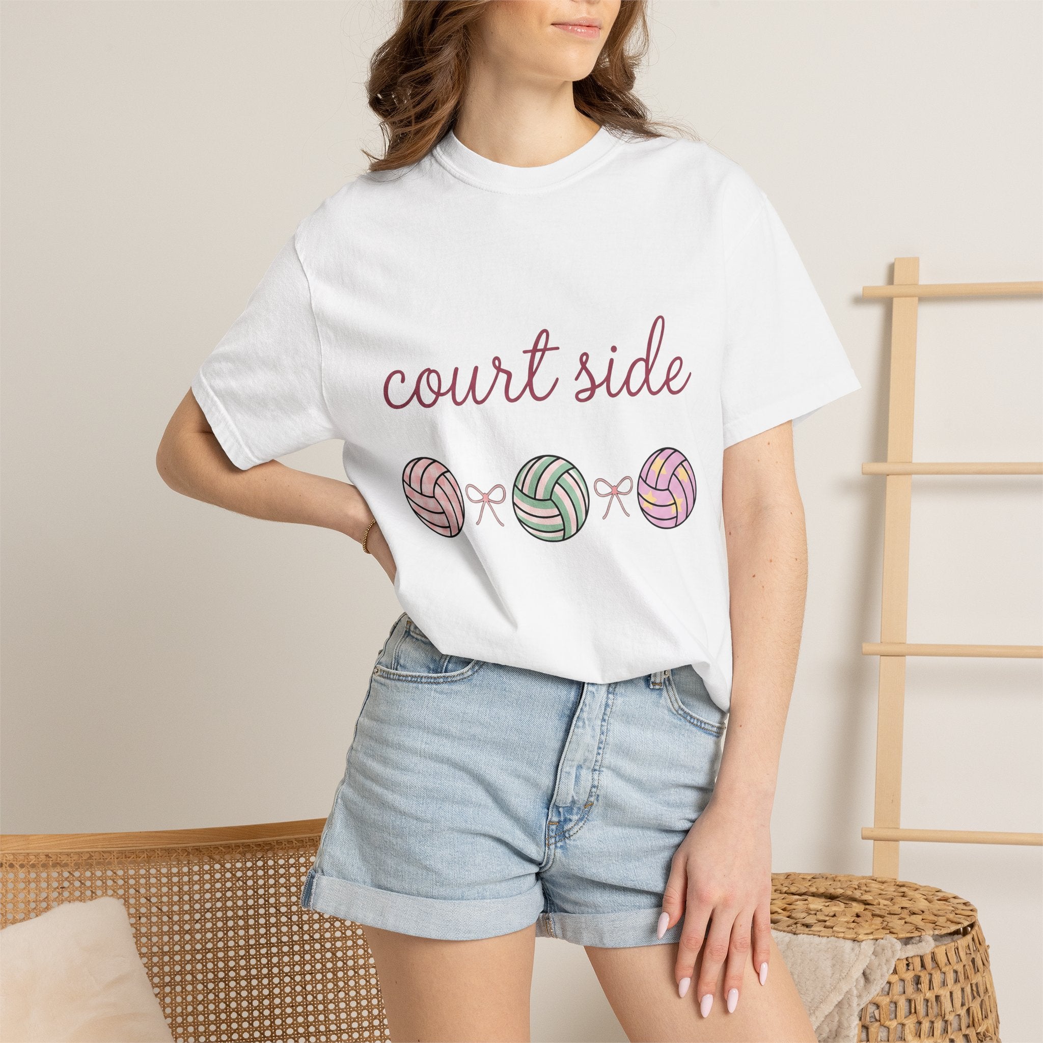 Volleyballs Shirt Volleyball Group Gift Women Soft Colors Tee Beachball T-Shirt Volleyball Fan Pastel Tshirt Team Graphic Simple Ribbons
