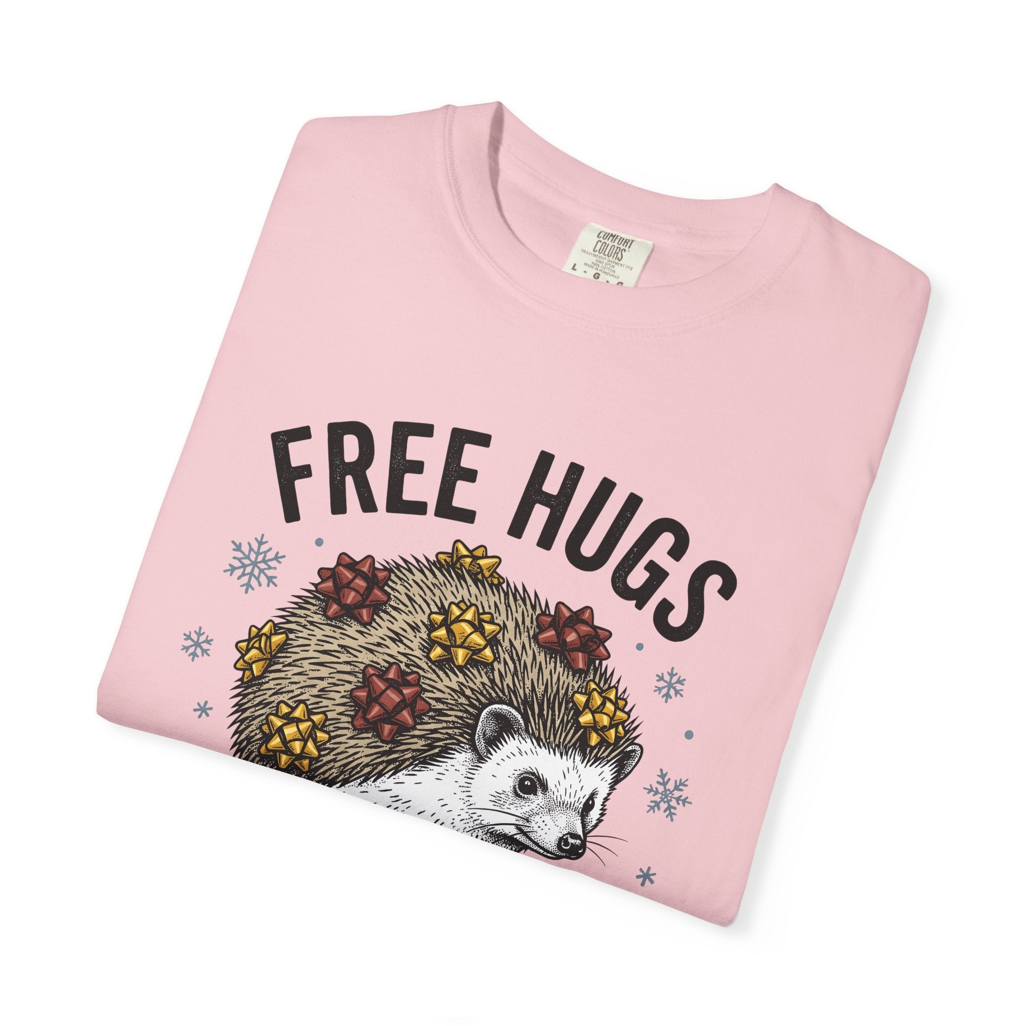 Hedgehog Illustration Shirt Christmas Wildlife Gift Women Retro Tee Porcupine T-Shirt Xmas Fan Vintage Tshirt Animal Graphic Sketch Ribbon