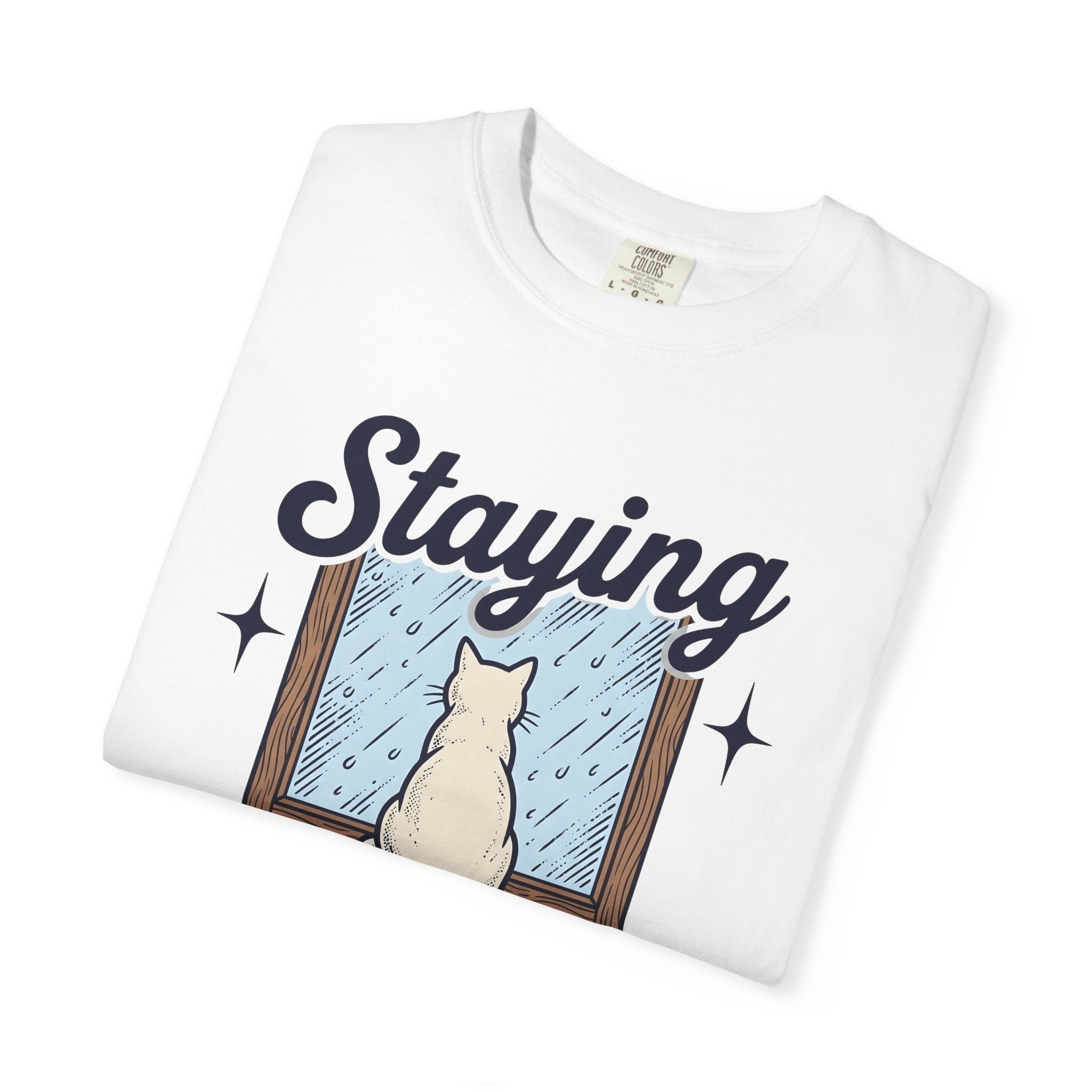 Cat Window Shirt Cat Decor Gift Women Sketch Tee Window Perch T-Shirt Cat Fan Drawing Tshirt Retro Raindrops Tshirt