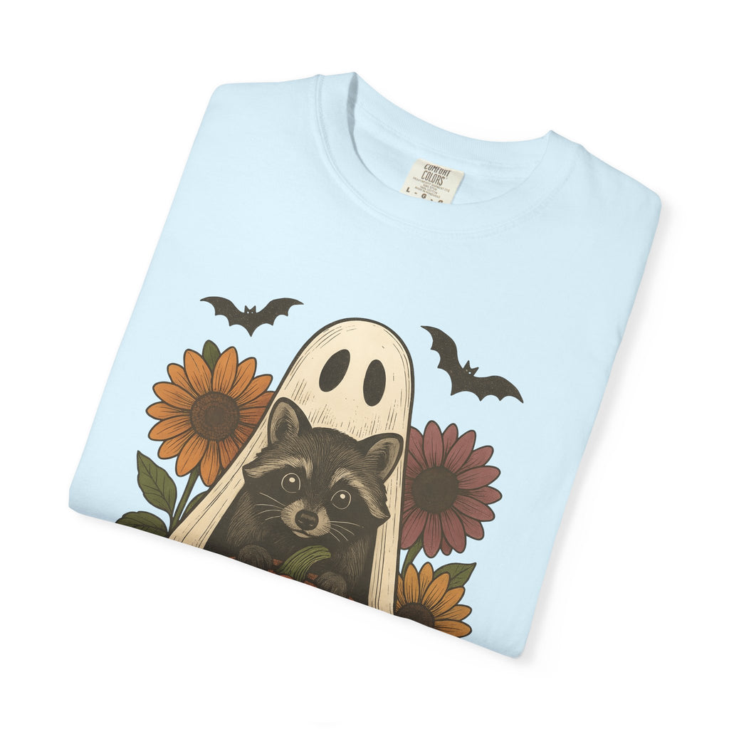 Raccoon Ghost Pumpkin Shirt Halloween Animal Gift Women Vintage Tee Trash Panda T-Shirt Spooky Fan Retro Tshirt Wildlife Graphic Hand Drawn
