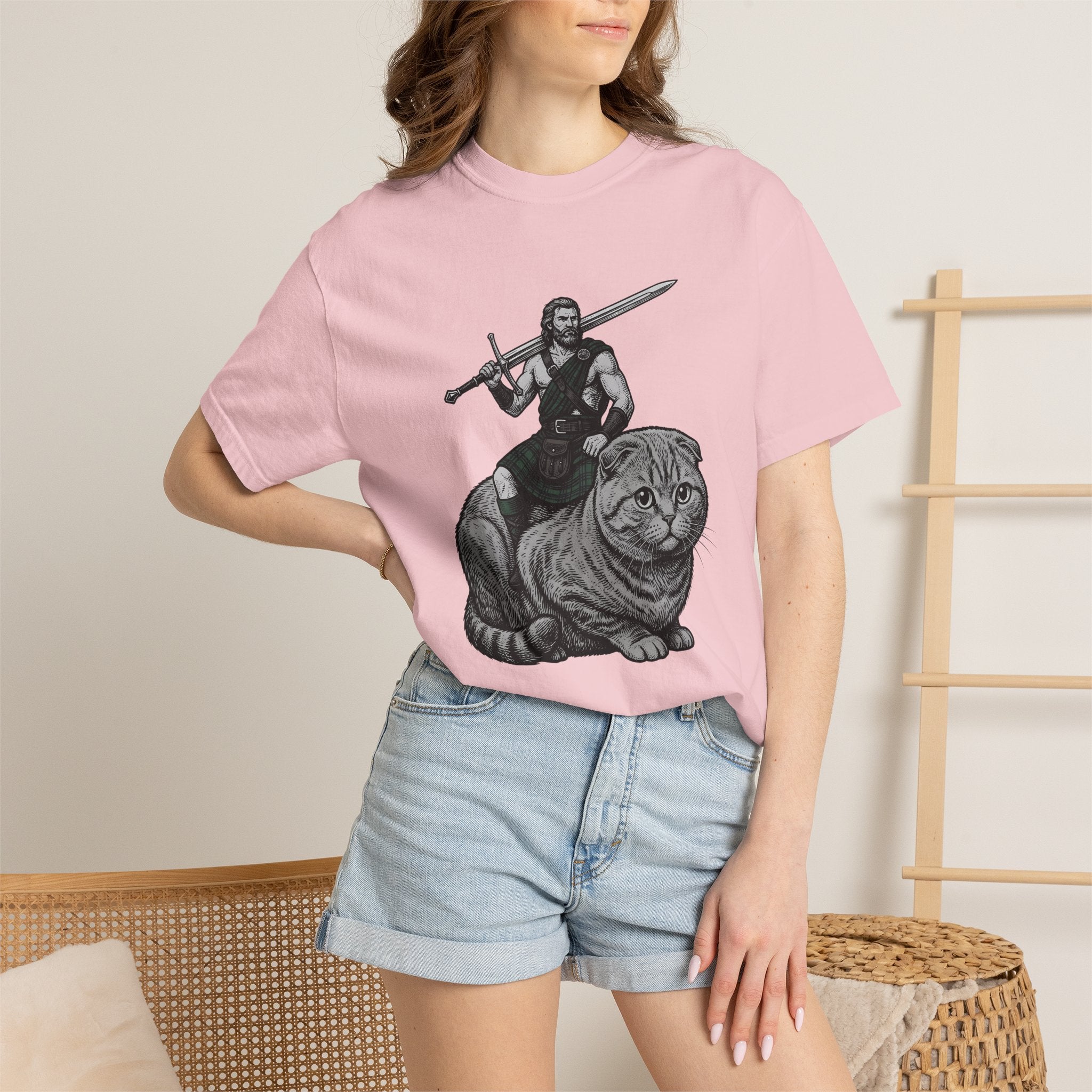 Warrior Cat Shirt Cat Fantasy Gift Women Vintage Tee Feline T-Shirt Cat Fan Retro Tshirt Mythical Graphic Hand Drawn Sword Tshirt
