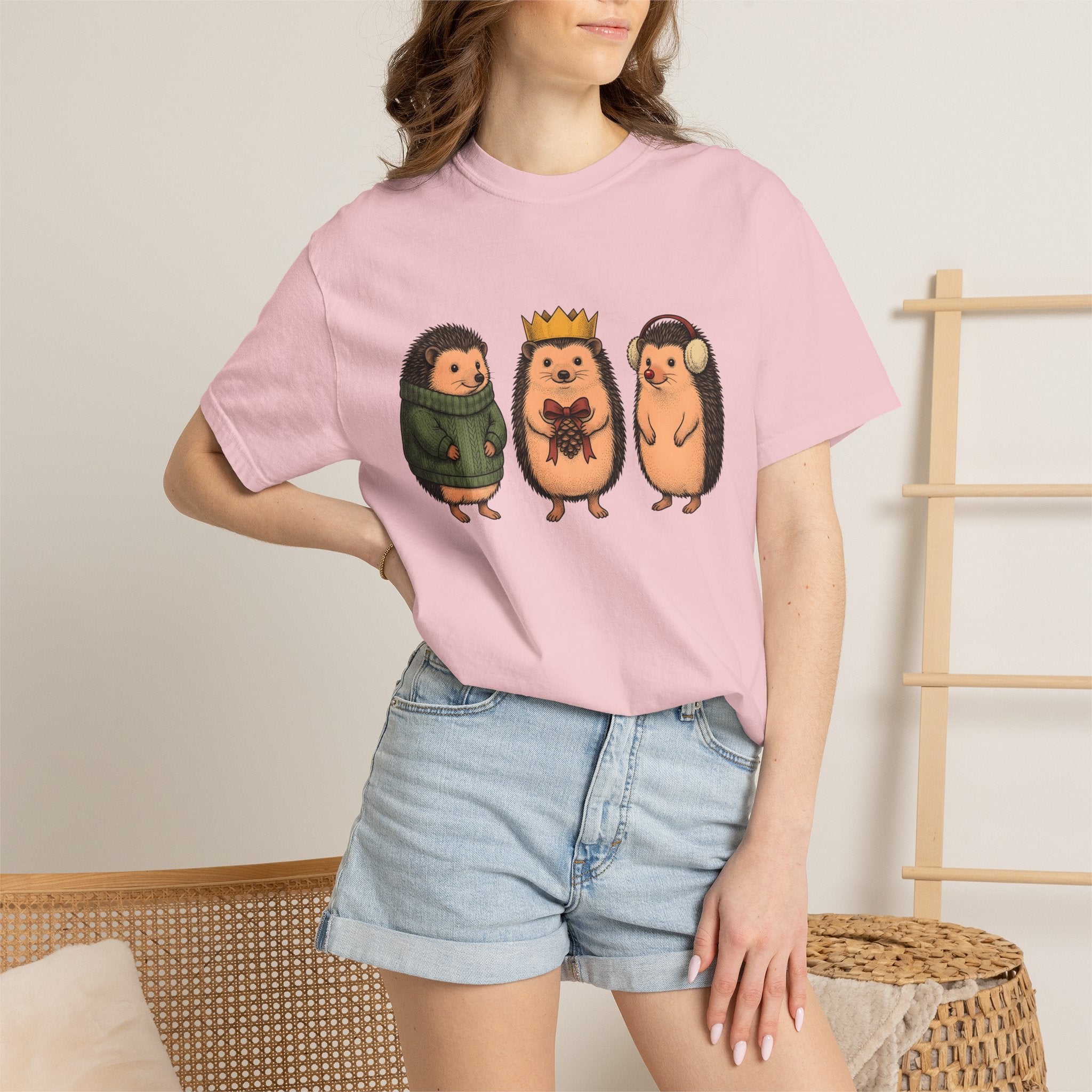Hedgehog Group Shirt Christmas Wildlife Gift Women Adorable Tee Porcupine T-Shirt Xmas Fan Quill Graphic Tshirt Retro Pullover Tshirt