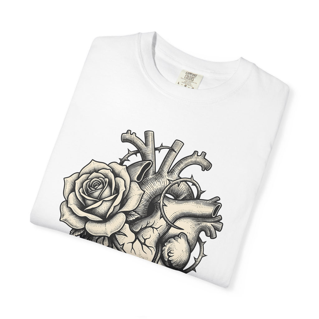 Heart Blossom Shirt Valentine Macabre Gift Women Line Art Tee Flower T-Shirt Valentine Fan Minimalist Tshirt Dark Graphic Hand Drawn