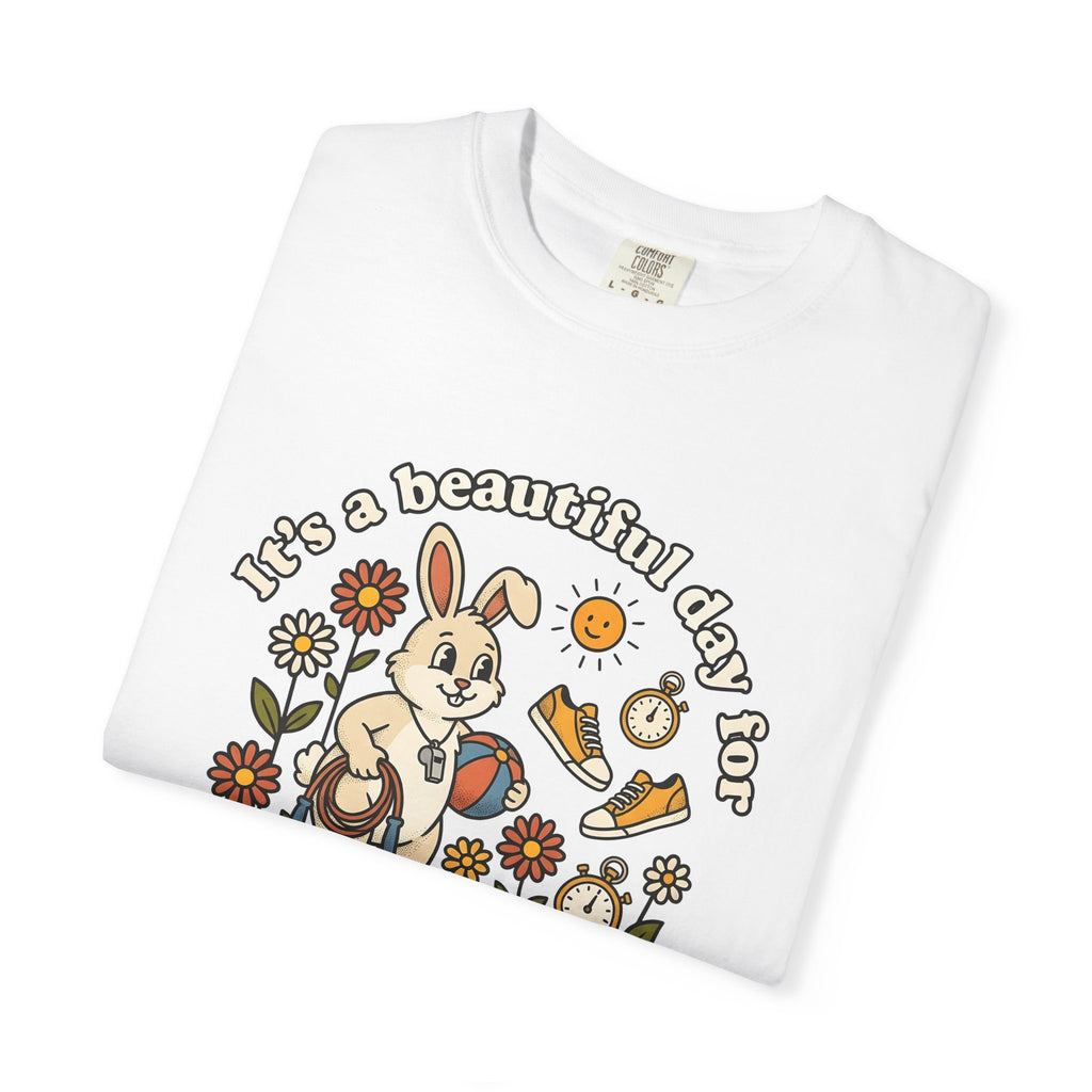 Bunny Coach Shirt Teacher School Gift Women Cartoon Tee Rabbit Coach T-Shirt Educator Enthusiast Toon Tshirt Classroom Graphic Retro Flowers