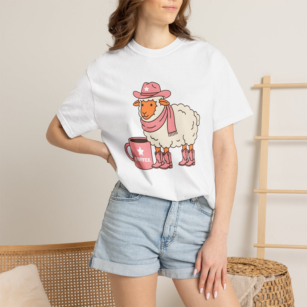 Cowgirl Sheep Shirt Coffee Animal Gift Women Kawaii Tee Shepherd T-Shirt Coffee Fan Cute Tshirt Creature Graphic Cartoon Coffee Mug Tshirt
