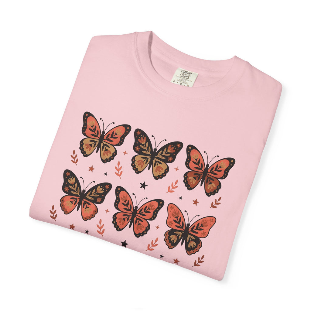 Butterfly Print Shirt Easter Garden Gift Women Folk Tee Butterfly T-Shirt Easter Fan Traditional Tshirt Yard Graphic Heritage Glimmer Tshirt