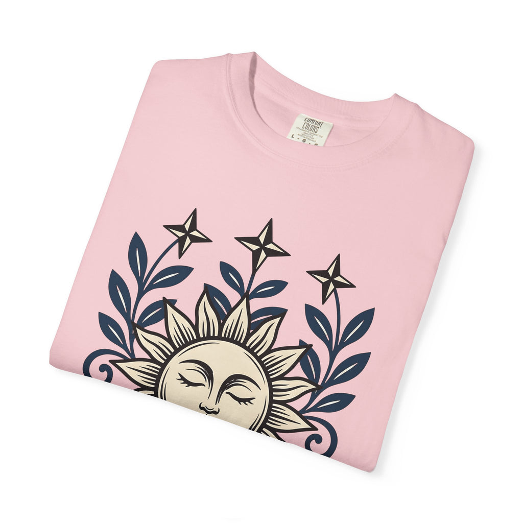 Sun Face Shirt Boho Chic Stars Gift Women Folk Tee Sun T-Shirt Bohemian Fan Tribal Tshirt Celestial Graphic Rustic Blossom Tshirt