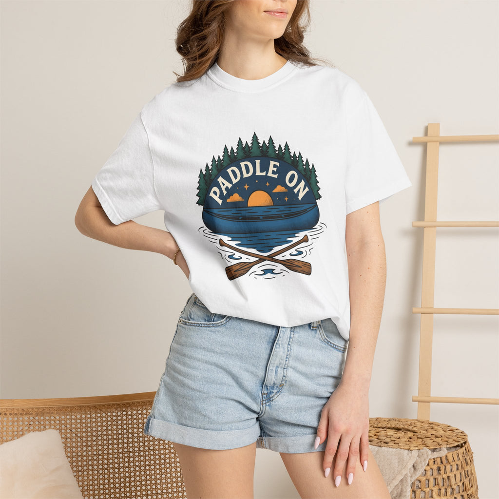 Paddle Boat Sunset Shirt Sports Exploration Gift Women Distressed Tee Pontoon Boat T-Shirt Athlete Fan Vintage Tshirt Adventure Graphic