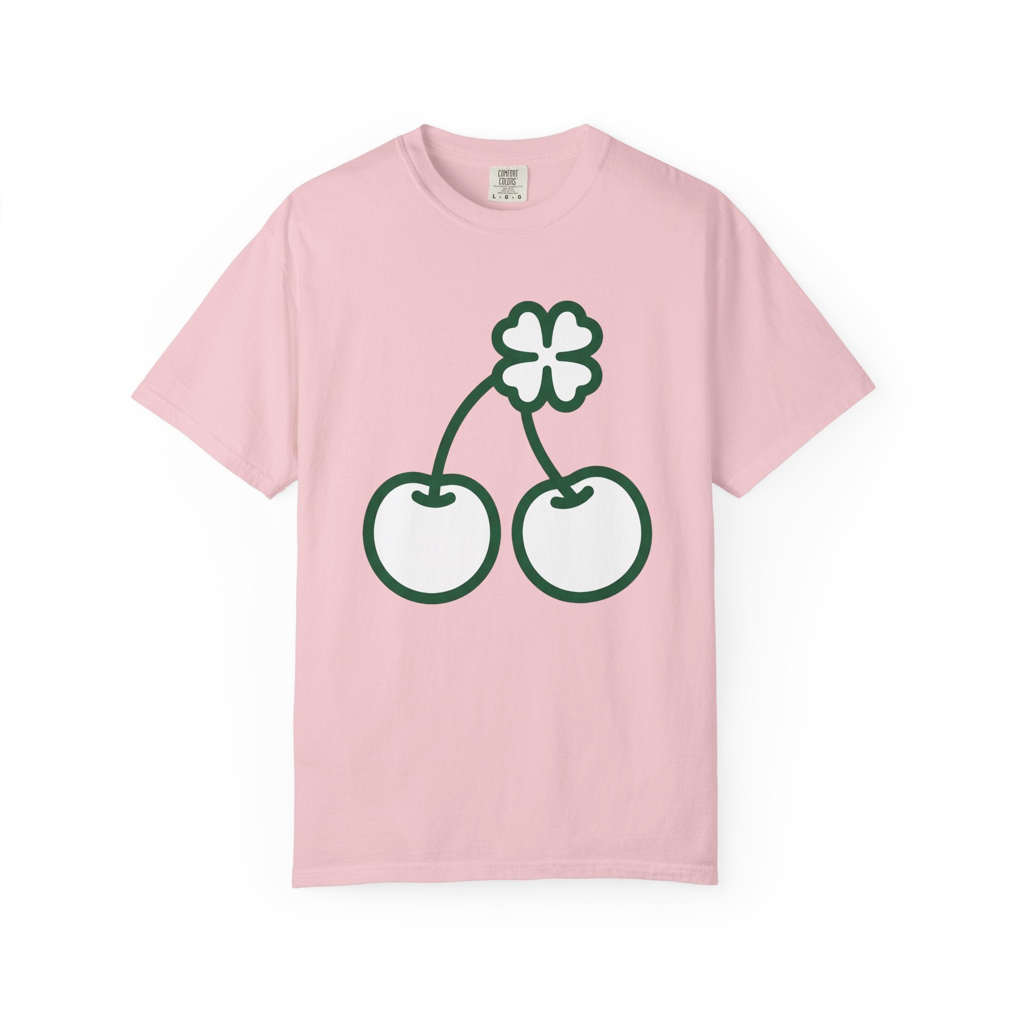 Clover Cherry Shirt St. Patrick's Day Talisman Gift Women Basic Tee Cherry T-Shirt Luck Fan Simple Tshirt Amulet Graphic Sketch Lucky Leaf