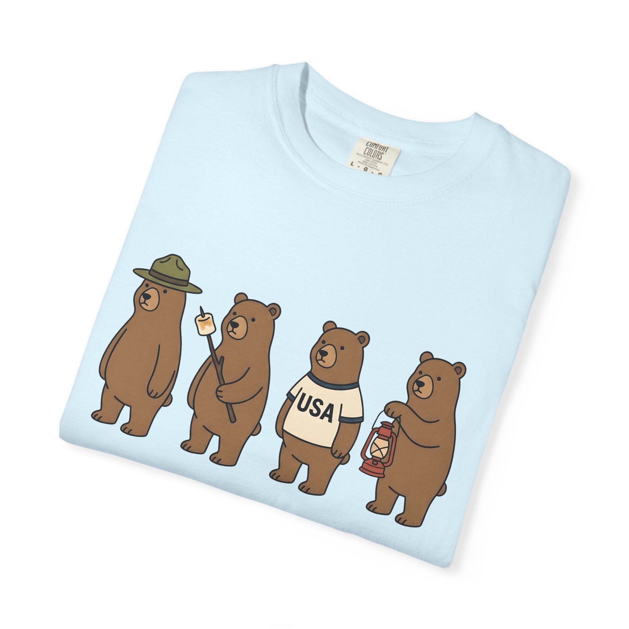 Camping Bears Shirt America Camping Gift Women Cartoon Tee Bear T-Shirt American Fan Cartoon Tshirt Outdoor Graphic Camping Illustration