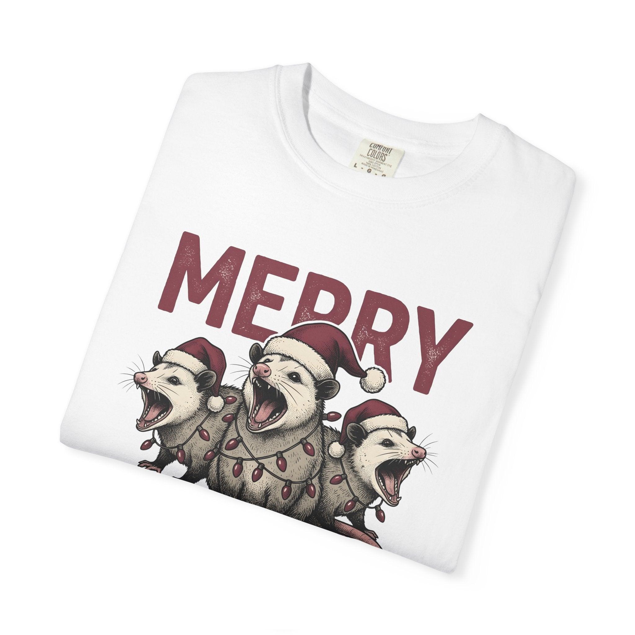 Possum Santa Hats Shirt Christmas Nature Gift Women Sketch Tee Opossum T-Shirt Christmas Fan Drawing Tshirt Wildlife Graphic Line Art String
