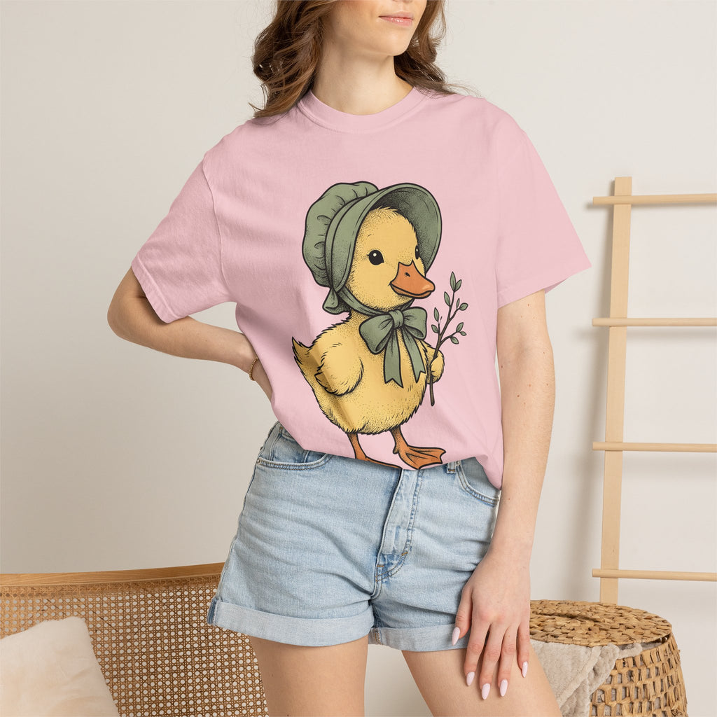 Baby Duck Bonnet Shirt Easter Bloom Gift Women Antique Tee Duckling T-Shirt Easter Fan Baby Bonnet Tshirt Vintage Illustration Line Art Limb