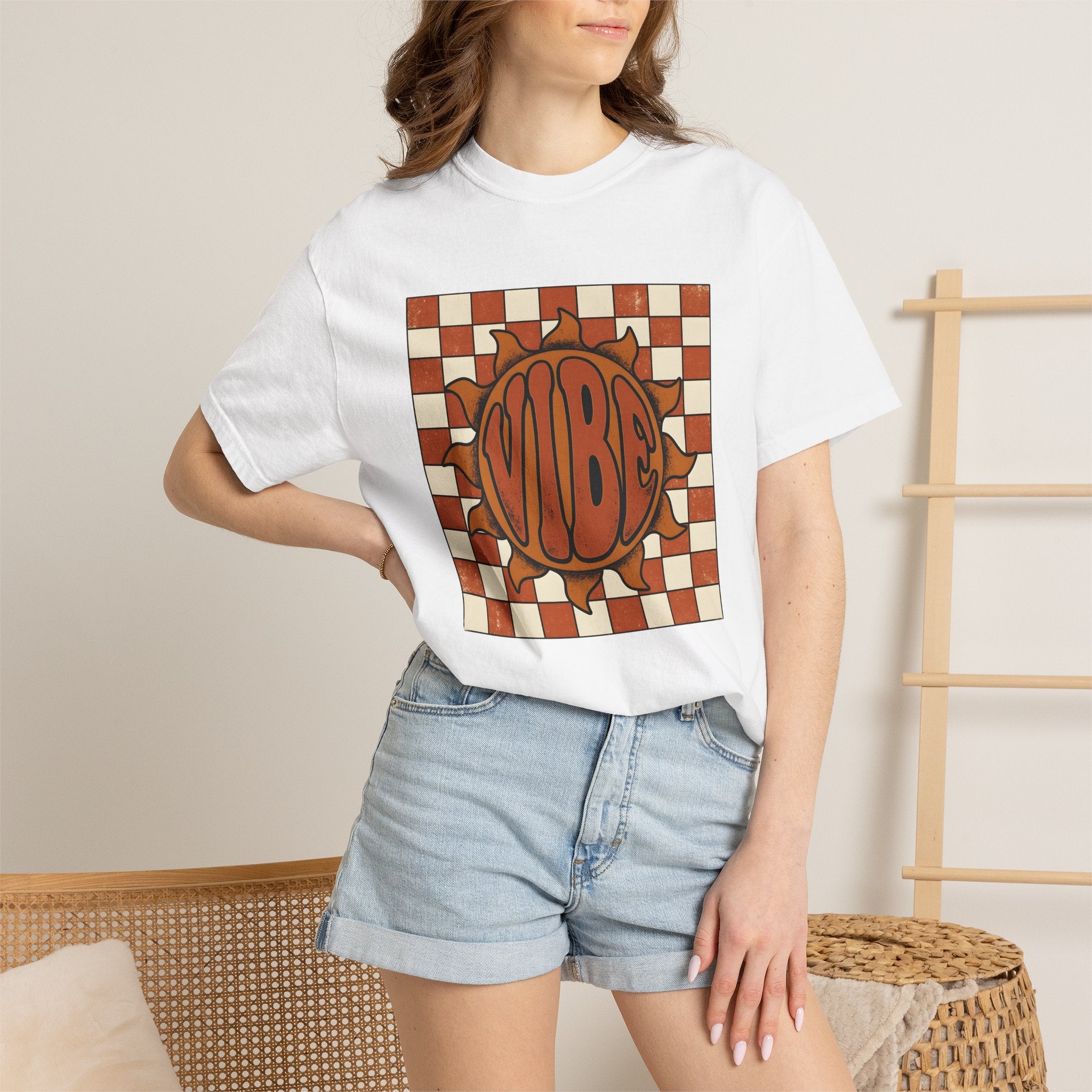 Sun Graphic Shirt Retro Boho Gift Women Retro Tee Solar T-Shirt Retro Fan Groovy Tshirt Hippie Graphic Vintage Checkerboard Tshirt