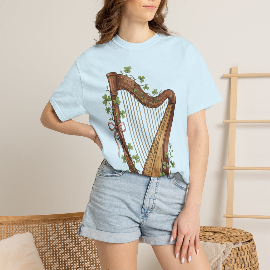 Harp Illustration Shirt St Patrick's Day Celtic Gift Women Watercolor Tee Lyre T-Shirt Irish Fan Watercolour Tshirt Gaelic Graphic Sketch