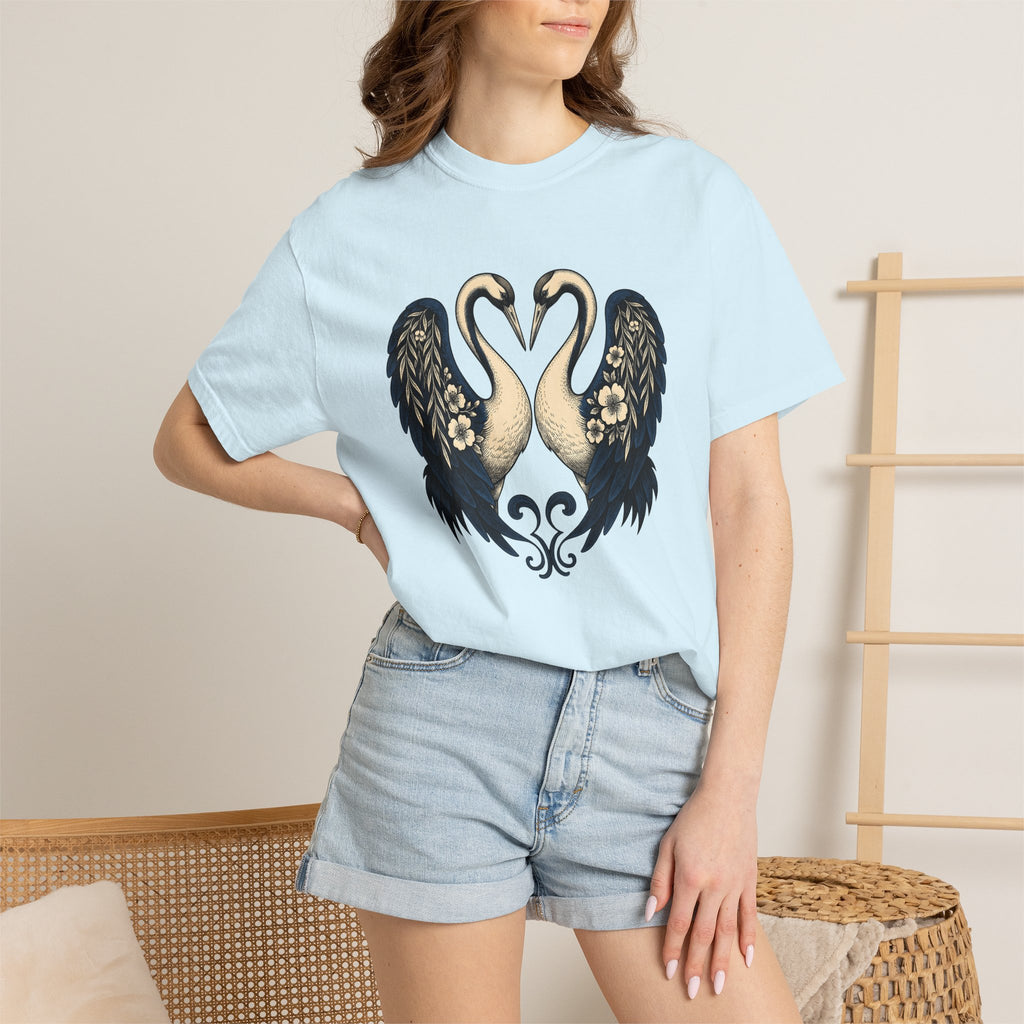 Two Cranes Shirt Animals Floral Arrangement Gift Women Old School Tee Crane T-Shirt Wildlife Fan Vintage Tshirt Bouquet Graphic Outline