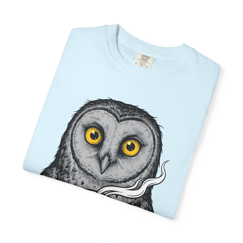 Owl Coffee Mug Shirt Coffee Pets Gift Women Line Art Tee Owl T-Shirt Coffee Fan Hoot Graphic Hand Drawn Steam Wave Tshirt