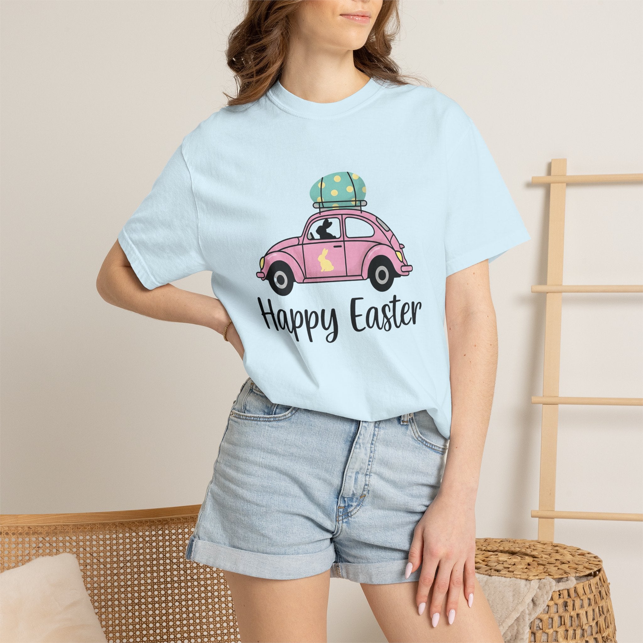 Bunny Car Shirt Easter Spring Gift Women Cute Tee Rabbit Vehicle T-Shirt Easter Fan Easter Bunny Tshirt Floral Graphic Retro Easter Egg