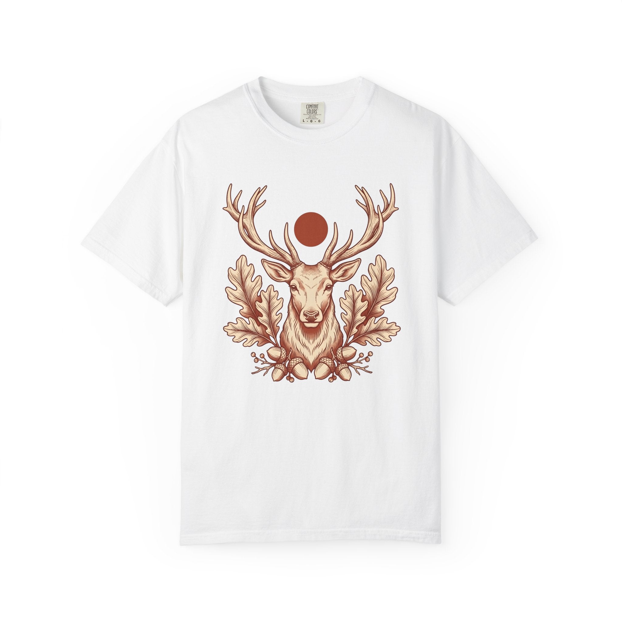 Antlered Deer Shirt Cottagecore Woodland Gift Women Leaf Tee Buck T-Shirt Cottagecore Fan Botanical Tshirt Forest Graphic Sketch Oak Twigs