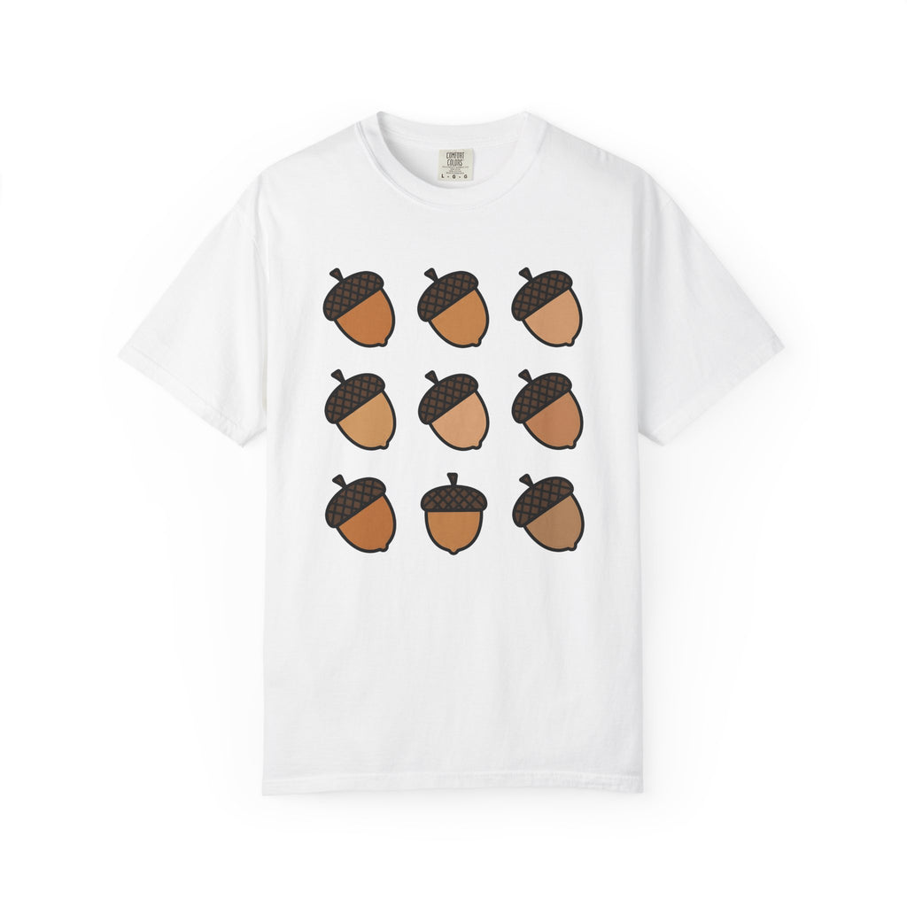 Acorn Print Shirt Cute Autumn Gift Women Comic Tee Oak T-Shirt Adorable Fan Cartoon Tshirt Fall Graphic Clean Check Design Tshirt