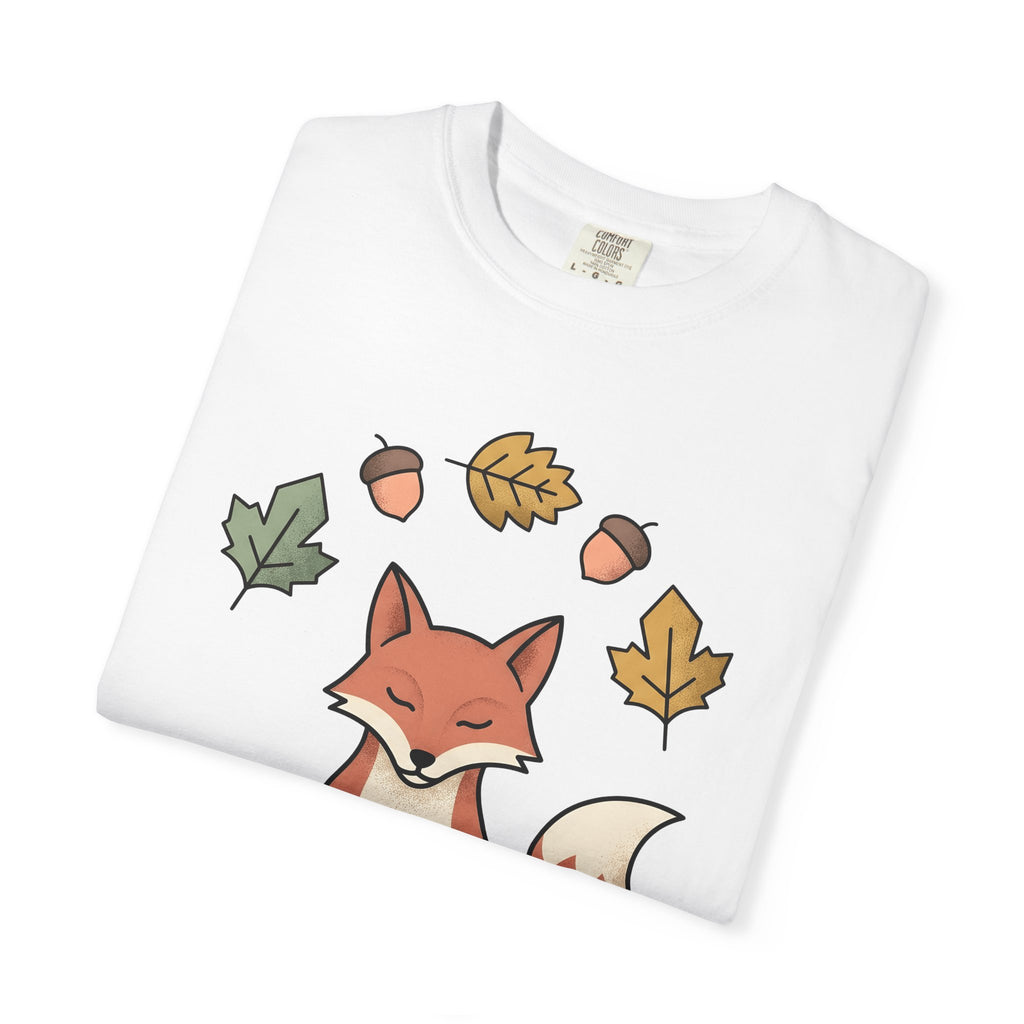 Calm Fox Shirt Yoga Enthusiast Pets Gift Women Cartoon Tee Fox T-Shirt Yogi Fan Comic Tshirt Animal Graphic Line Art Orange Leaves Tshirt