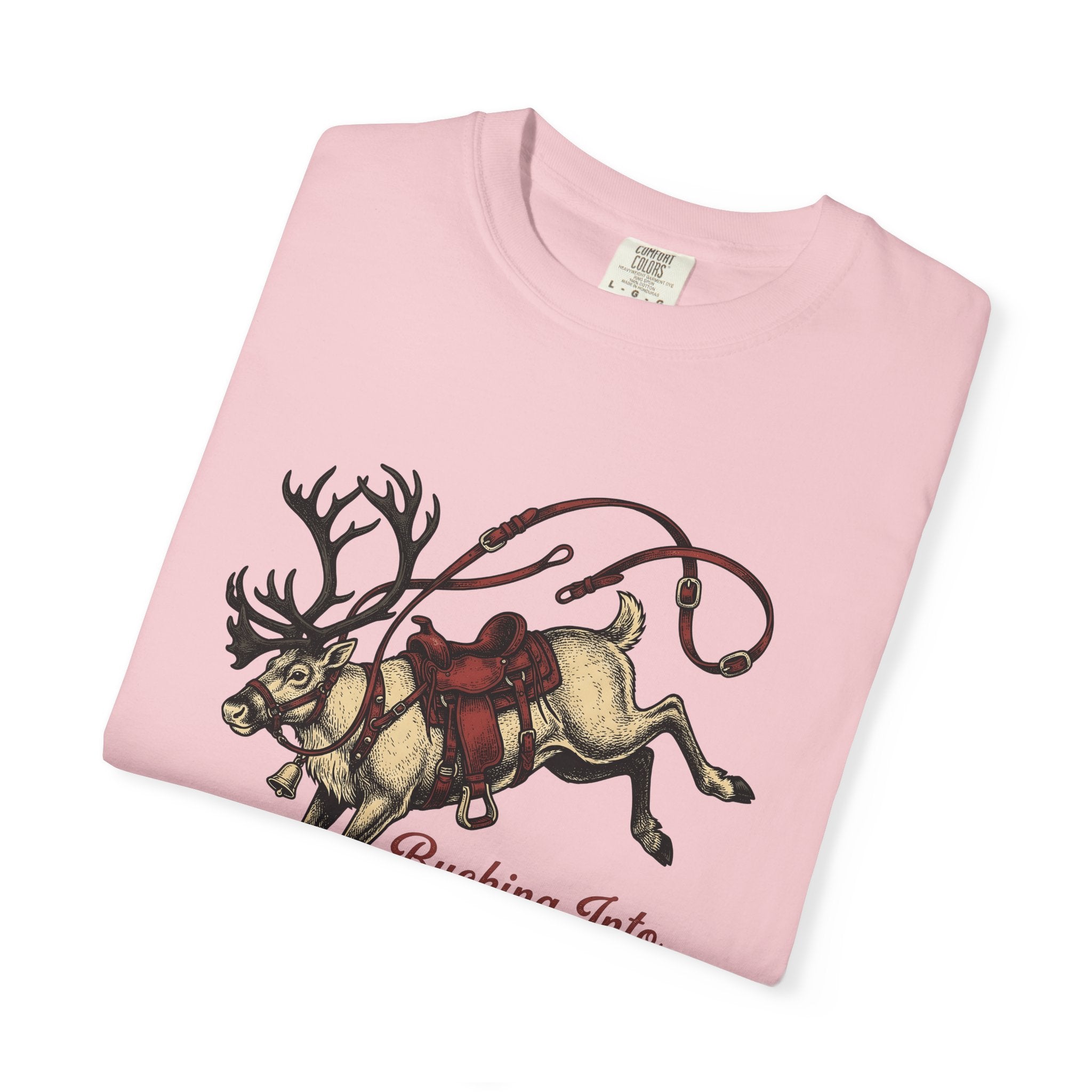 Reindeer Saddle Shirt Christmas Western Gift Women Vintage Tee Reindeer Saddle T-Shirt Xmas Fan Retro Tshirt Cowboy Graphic Hand Drawn Lasso