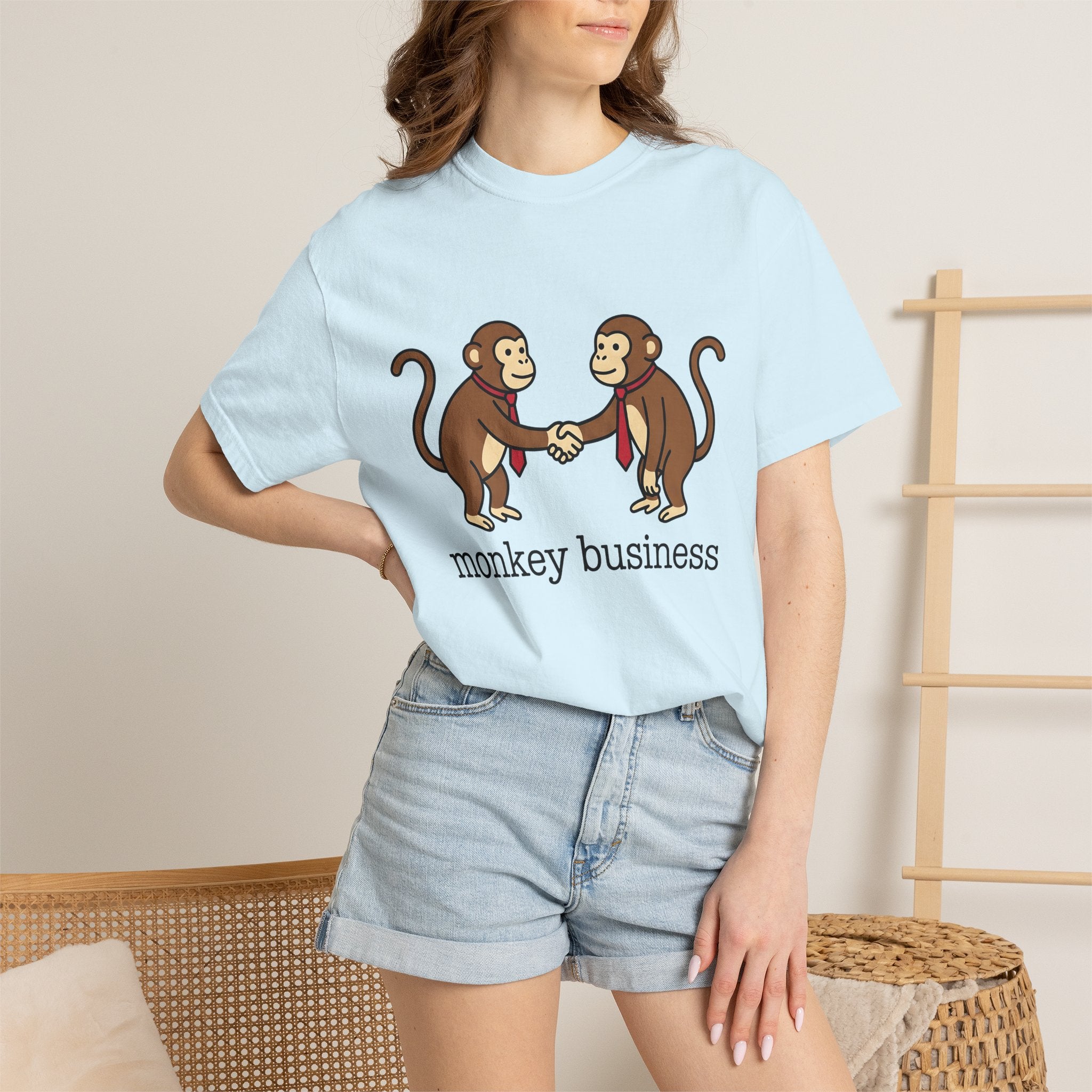 Baboon Handshake Shirt Funny Fauna Gift Women Graphic Tee Monkey T-Shirt Humor Fan Primate Graphic Design Wildlife Modern Collar Accessory