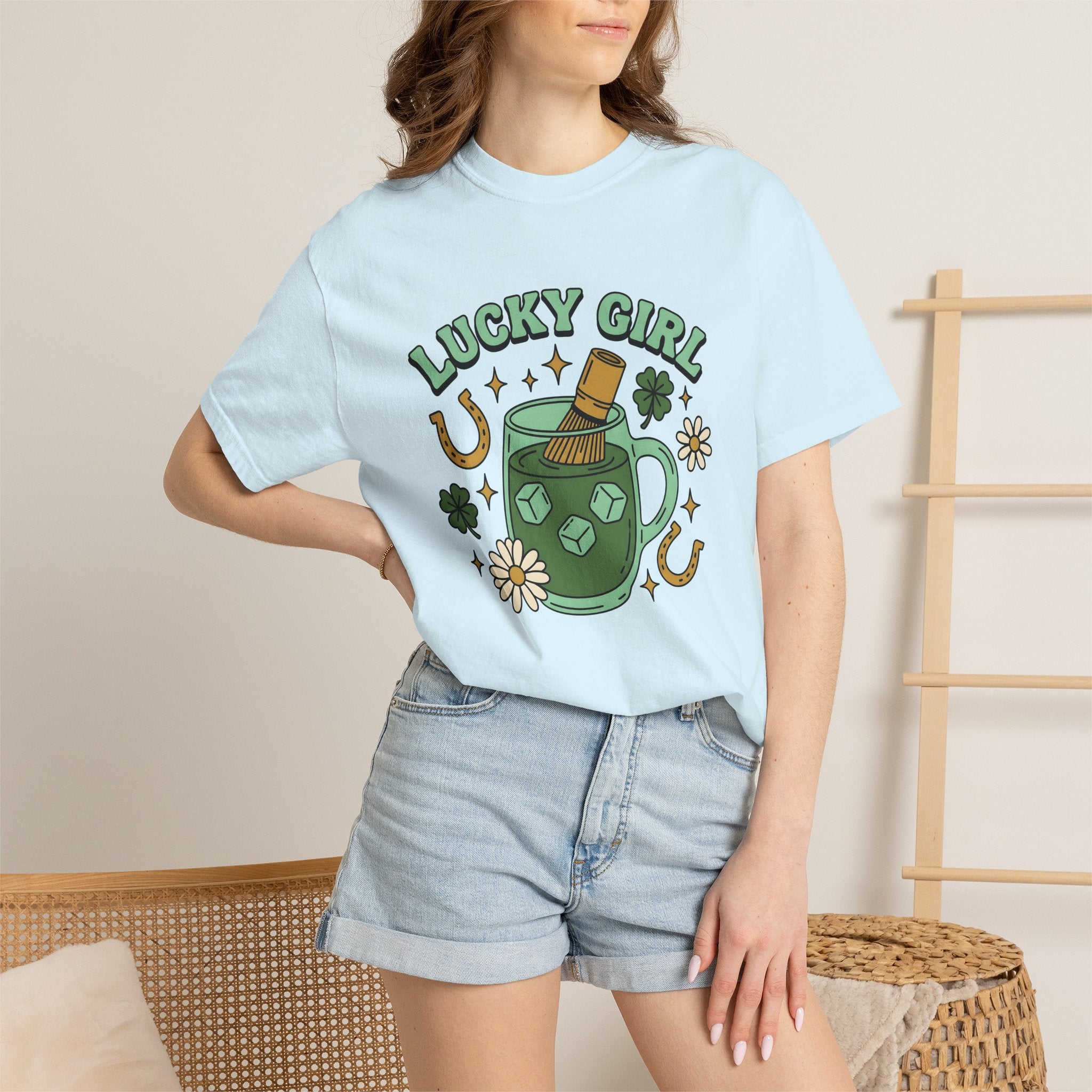 Matcha Drink Shirt St Patrick's Day Coffee Gift Women Doodle Tee Green Tea T-Shirt Shamrock Fan Hand Drawn Tshirt Coffee Graphic Retro