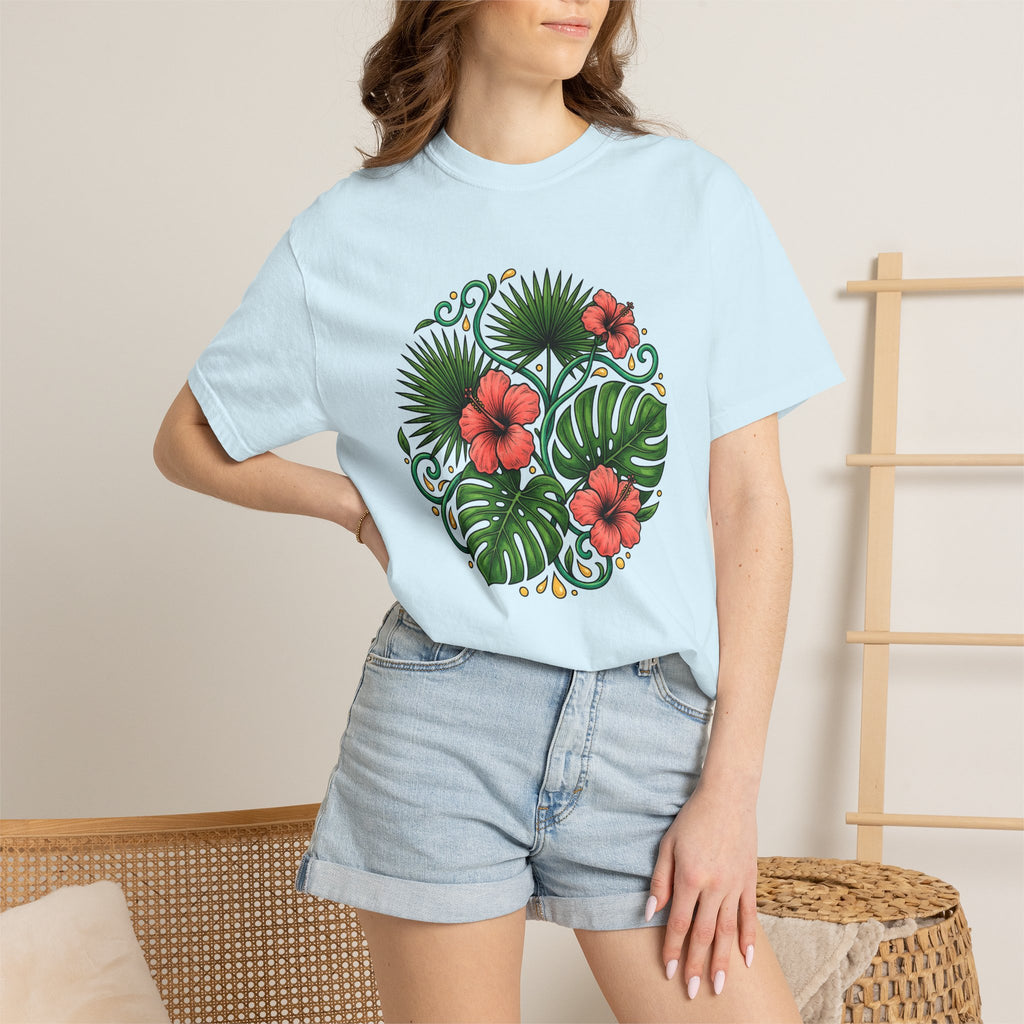 Tropical Blooms Shirt Floral Plants Gift Women Floral Illustration Tee Tropical Flowers T-Shirt Flower Fan Botanical Tshirt Foliage Graphic