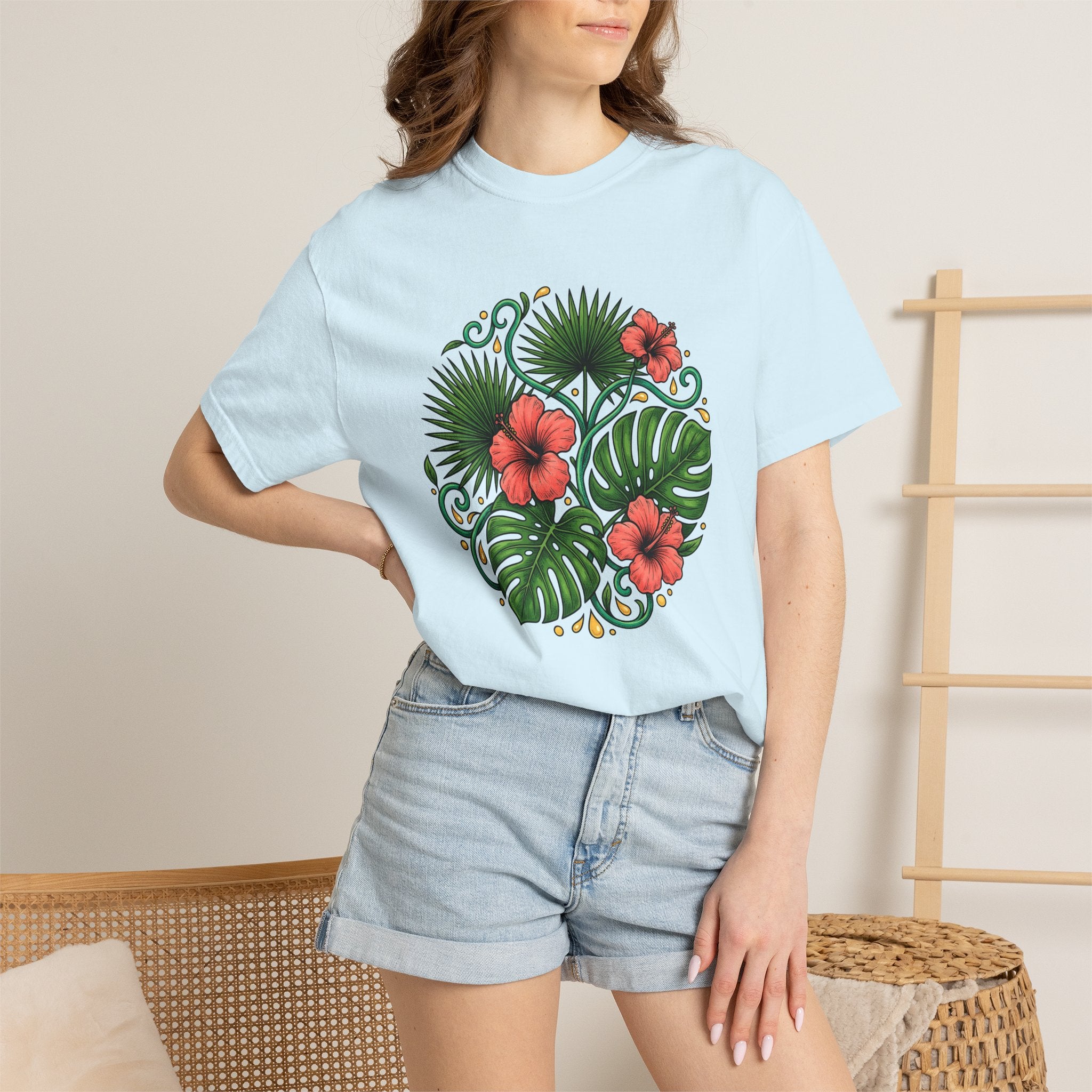Tropical Blooms Shirt Floral Plants Gift Women Floral Illustration Tee Tropical Flowers T-Shirt Flower Fan Botanical Tshirt Foliage Graphic