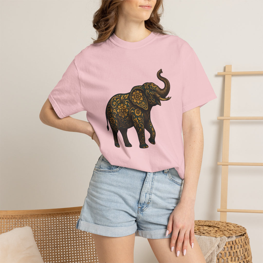 Blooming Elephant Shirt Boho Chic Critter Gift Women Folk Art Tee Elephant T-Shirt Hippie Fan Tribal Tshirt Creature Graphic Sketch Motif
