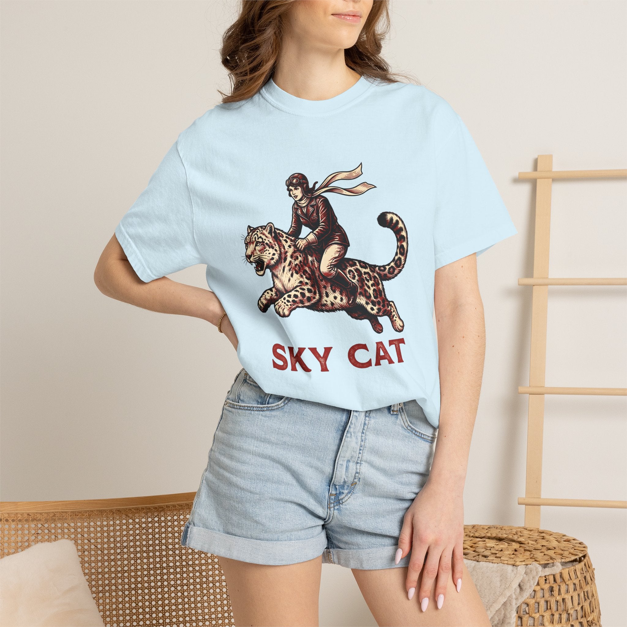 Flyer Sitting Leopard Shirt Cat Journey Gift Women Classic Tee Leopard T-Shirt Cat Fan Vintage Tshirt Travel Graphic Line Art Bandana Tshirt