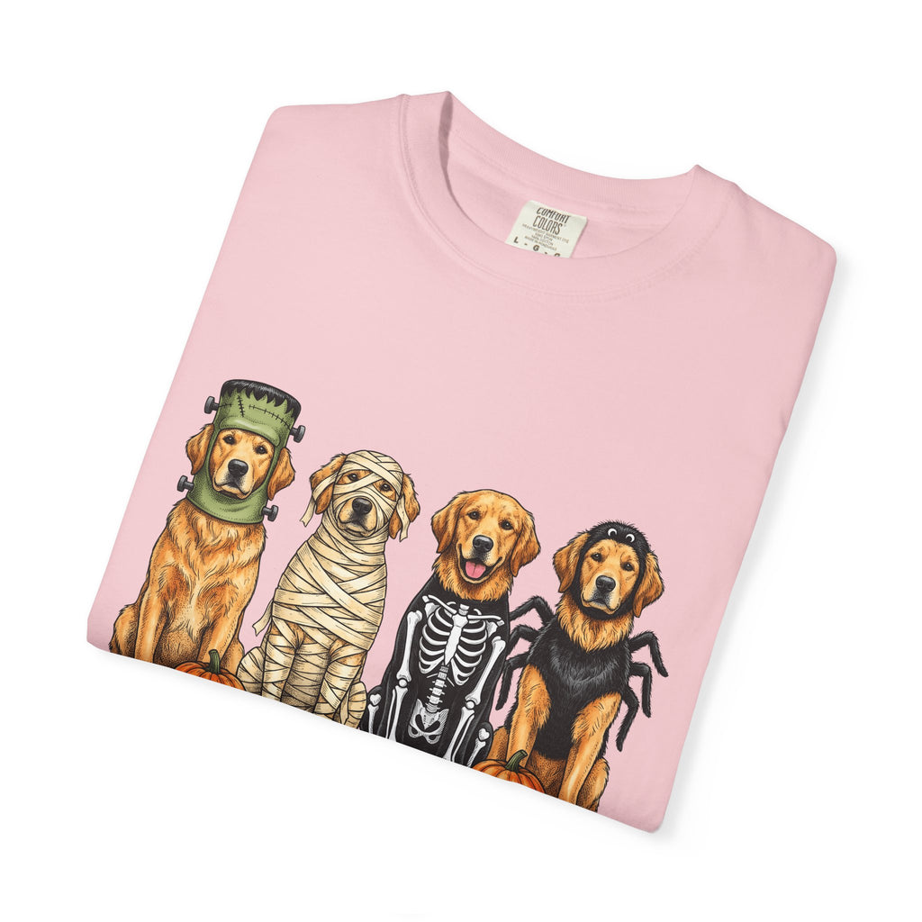 Golden Retriever Puppies Shirt Dog Spooky Gift Women Sketch Tee Puppy T-Shirt Dog Fan Pup Drawing Horror Graphic Retro Jack O Lantern Tshirt