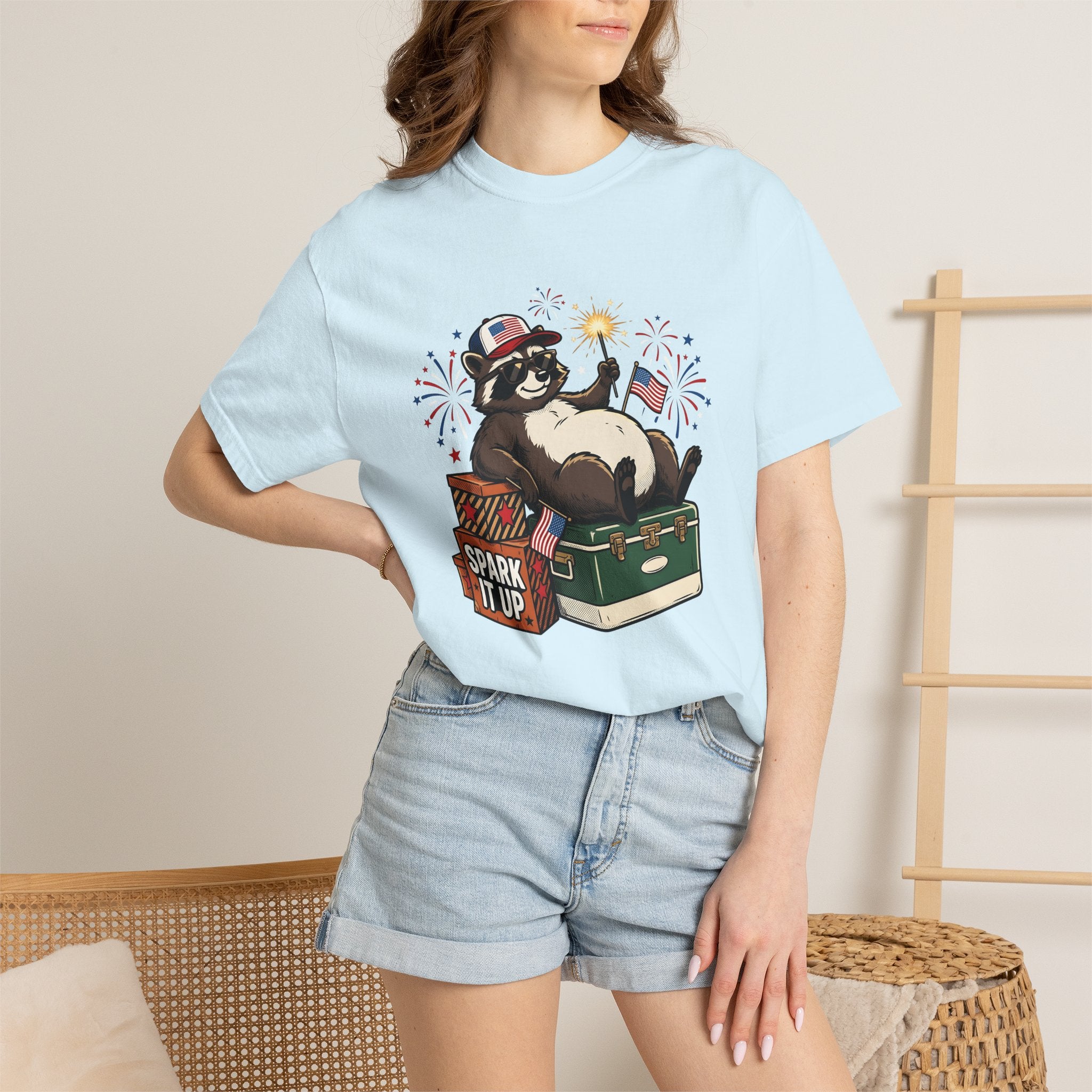 Raccoon Usa Shirt 4th Of July Wildlife Gift Women Comic Tee Trash Panda T-Shirt Independence Day Fan Cartoon Tshirt Animal Graphic Retro