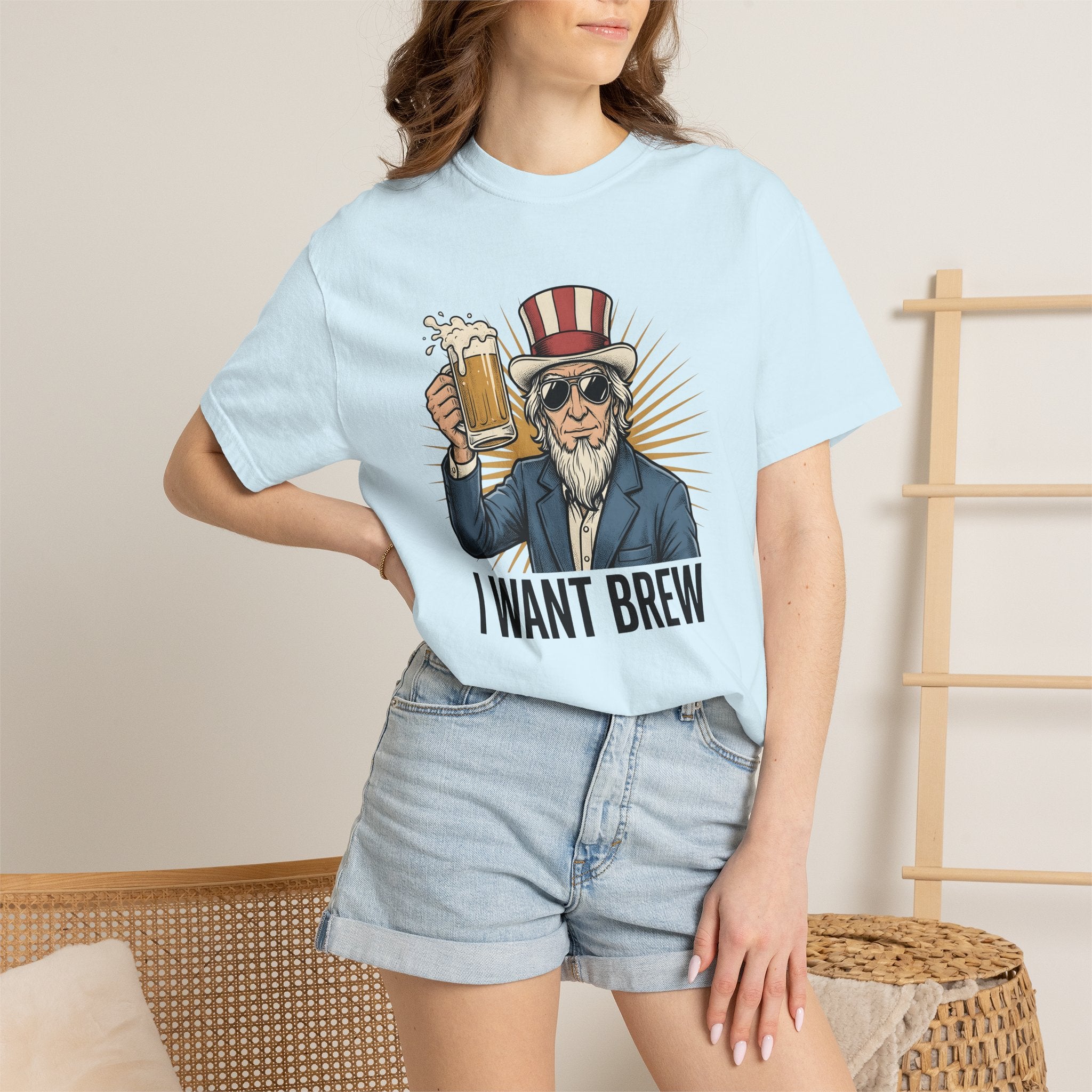 Uncle Sam Beer Shirt 4th Of July Beer Gift Women Vintage Tee Patriotic T-Shirt Beer Fan Patriotic Tshirt Beer Graphic Retro Sunglasses