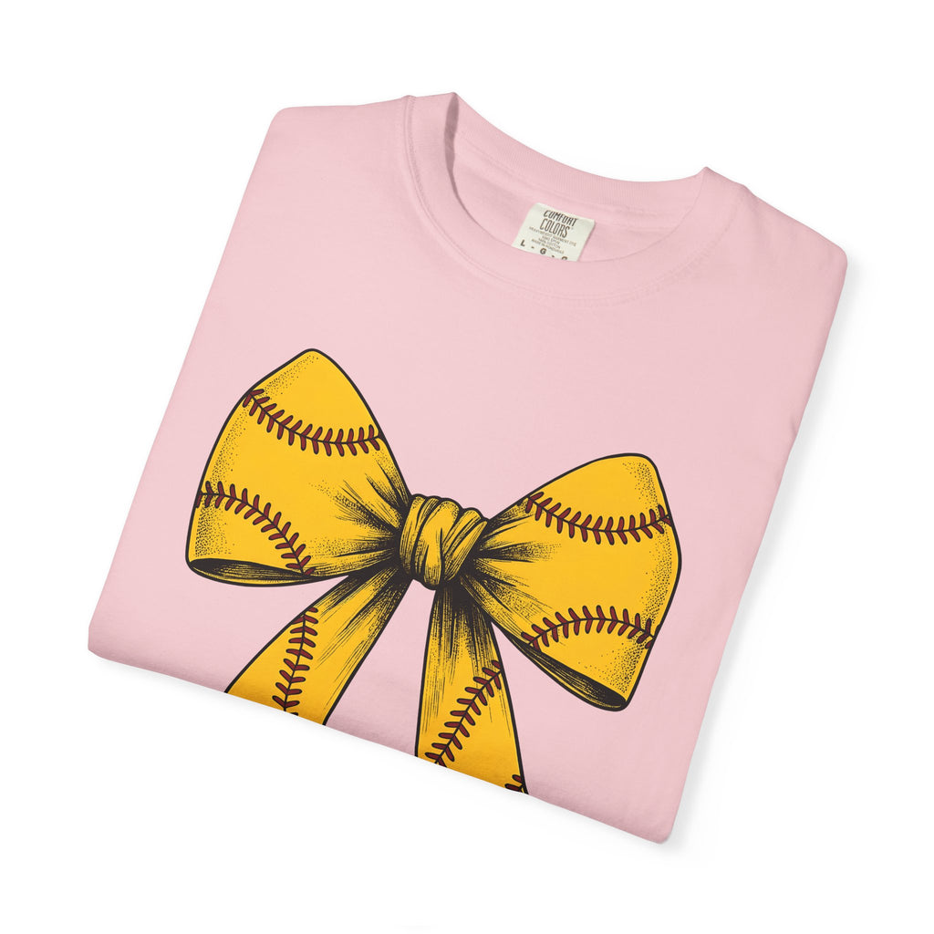 Softball Ribbon Bow Shirt Softball Competition Gift Women Cartoon Tee Ribbon T-Shirt Softball Fan Cartoonish Tshirt Championship Graphic