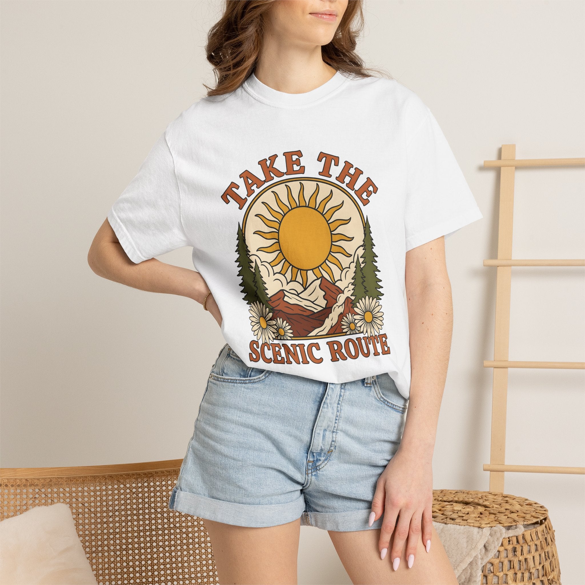 Sun Mountains Shirt Boho Nature Gift Women Boho Tee Mountain T-Shirt Hippie Fan Bohemian Tshirt Environmental Graphic Retro Wildflowers