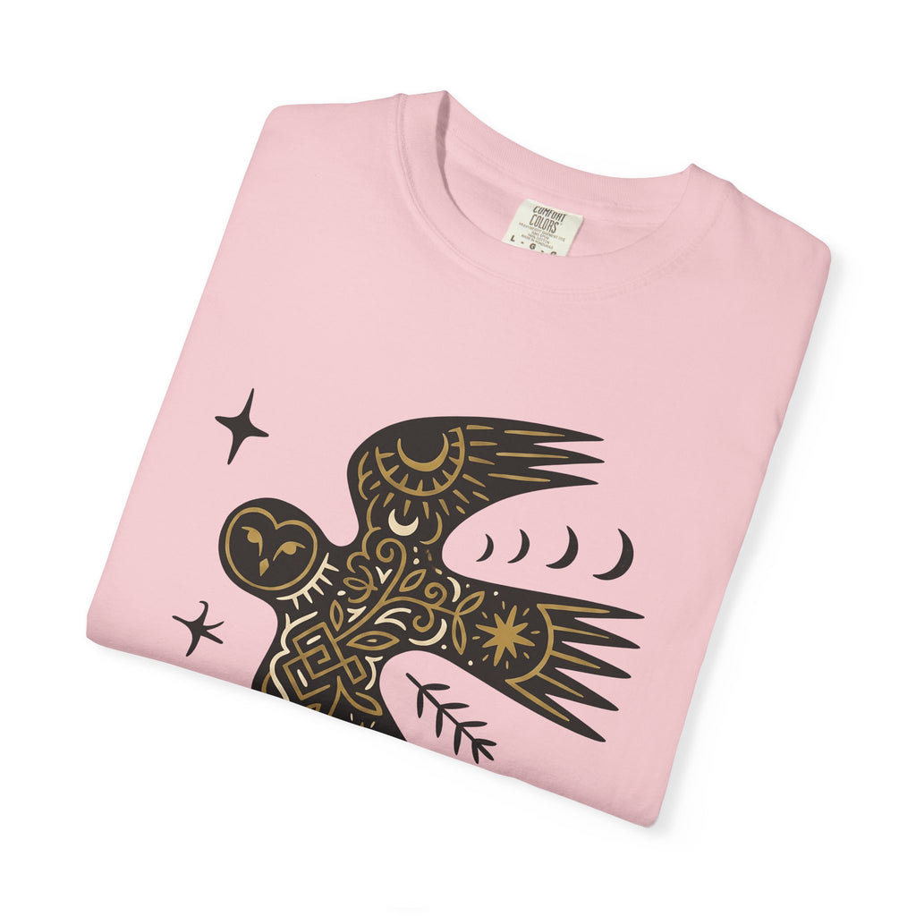 Owl Illustration Shirt Boho Chic Astrology Gift Women Hippie Tee Owl T-Shirt Bohemian Fan Psychedelic Tshirt Zodiac Graphic Simple Crescent